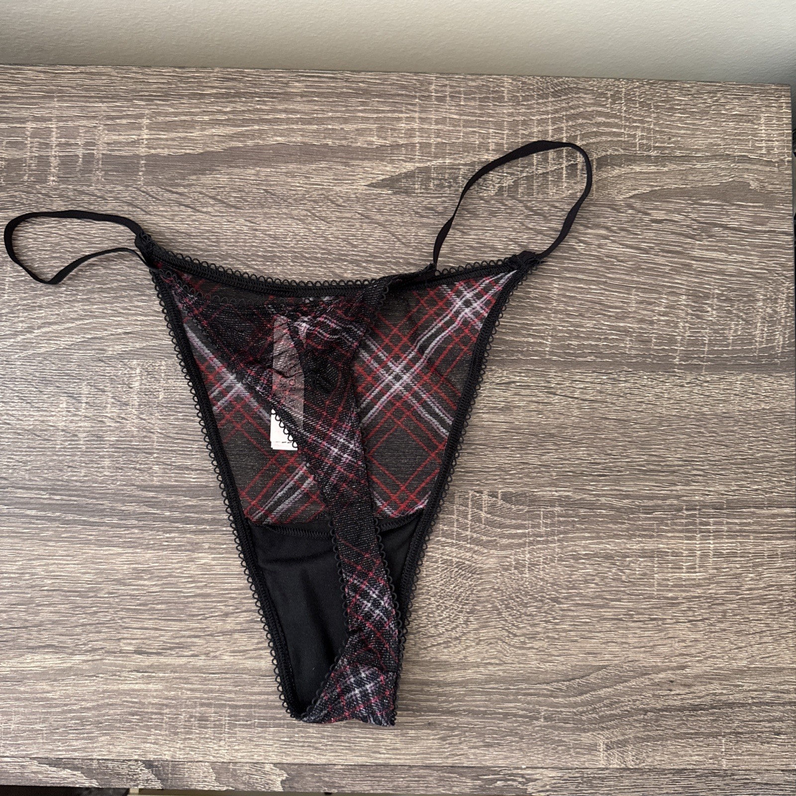 Victoria’s Secret XXL Black Mesh Plaid Thong Panties