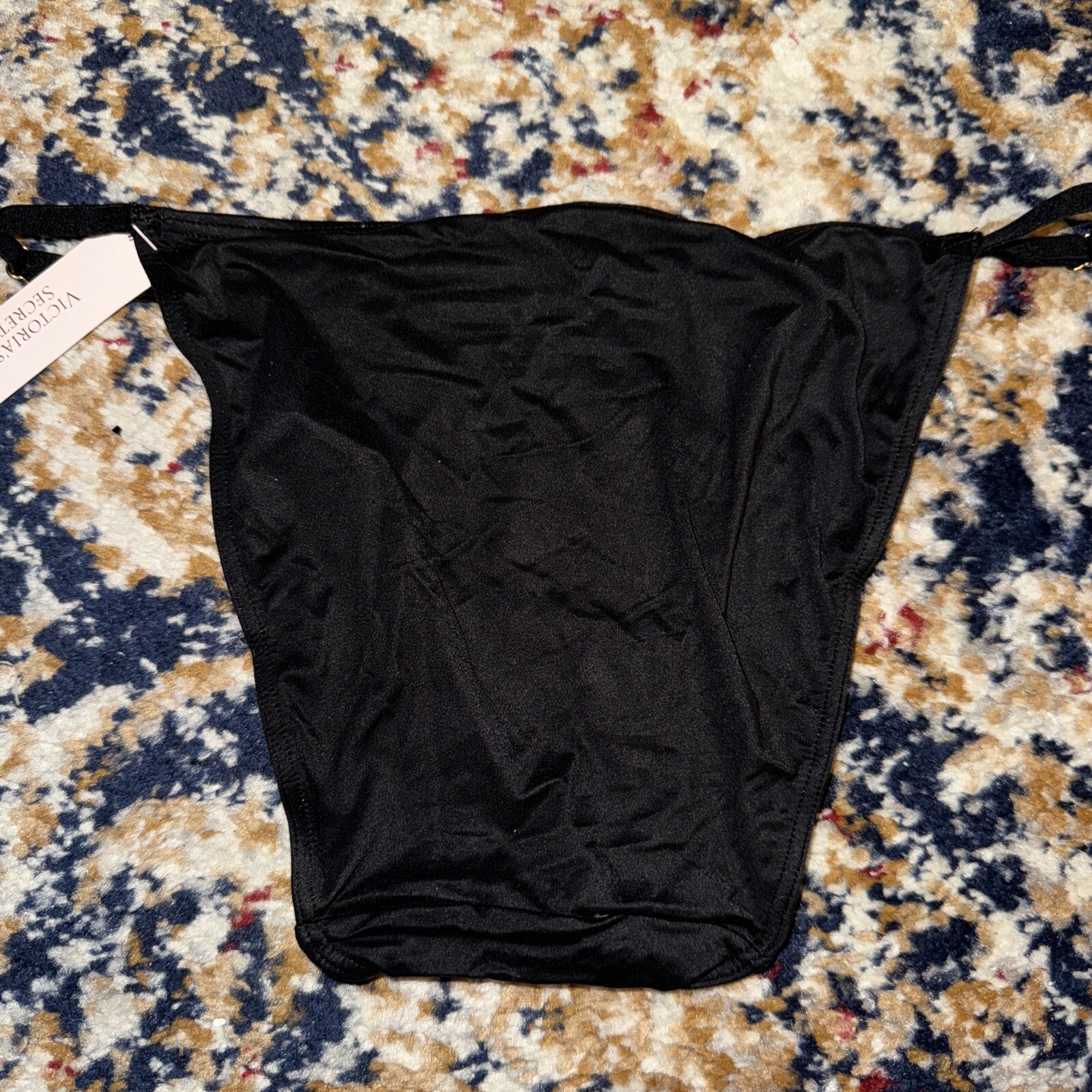 VICTORIA’S SECRET Small BLACK GOLD ADJUSTABLE STRAPS STRING BIKINI PANTIES NWT