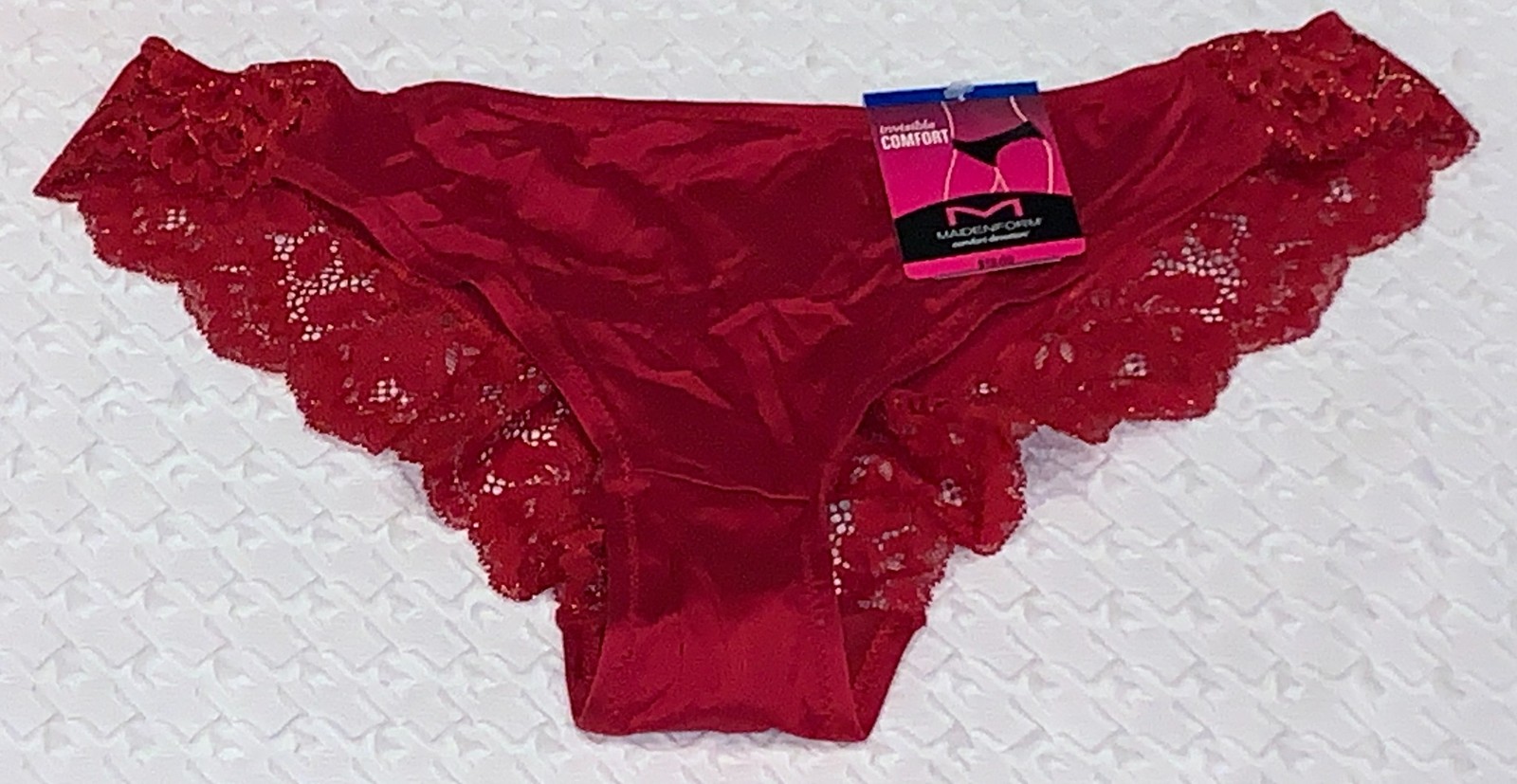 MAIDENFORM Comfort Devotion Red Rose Gold Lace Back Tanga Panty Womens M 6 XL 8
