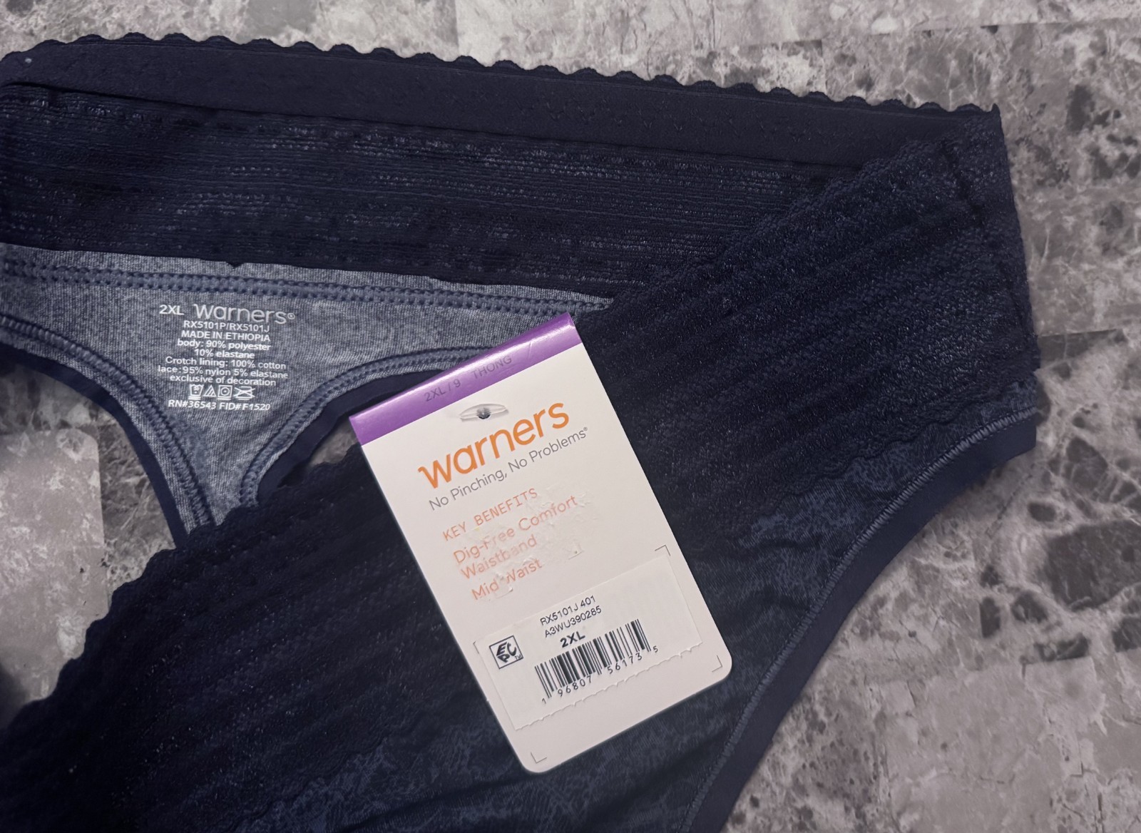 NWT WARNERS CLOUD XXL BLUE FLORAL SMOOTH LACE NO SHOW THONG PANTIES
