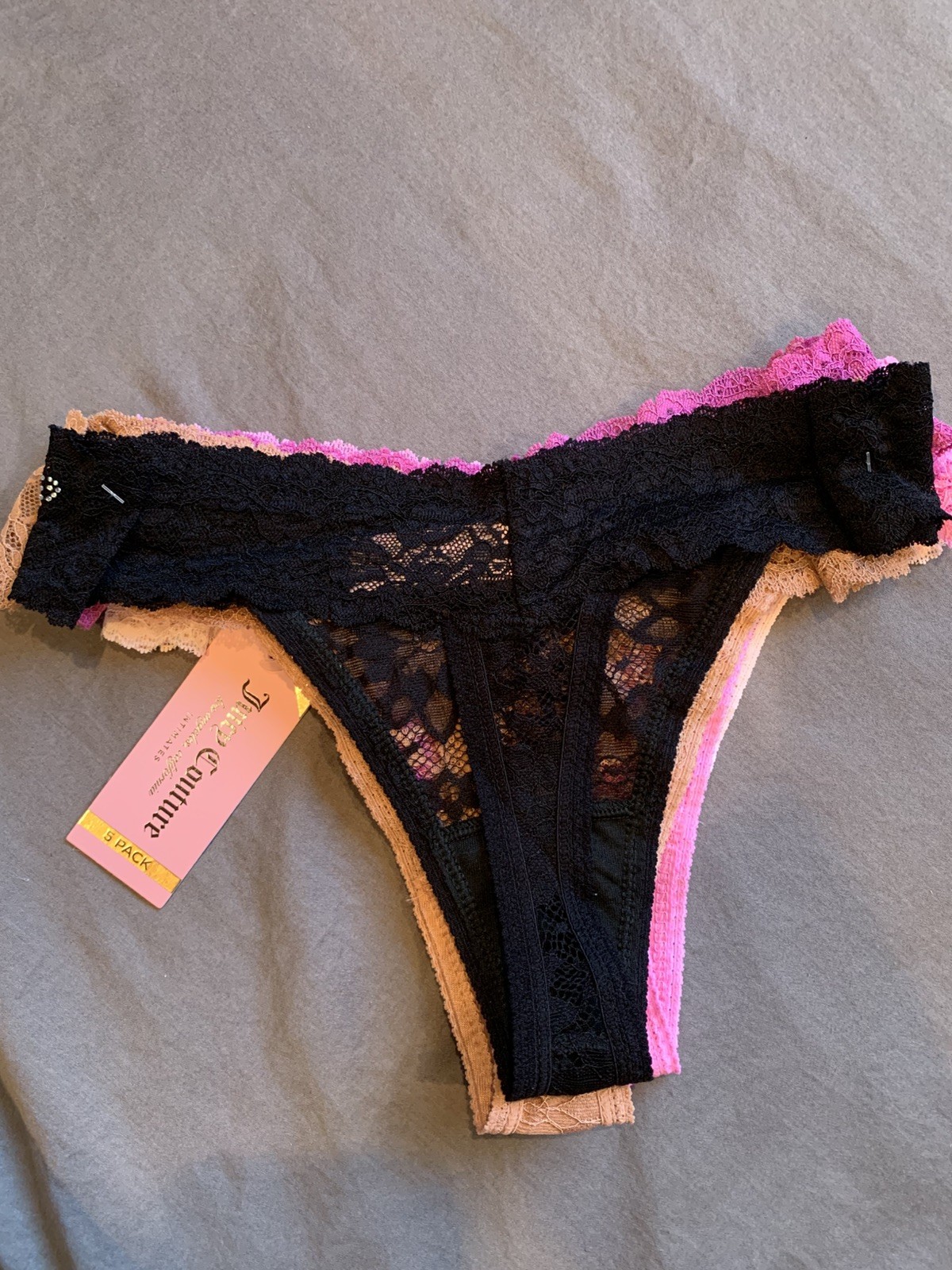 ✨ JUICY COUTURE — 5-Pack Luxe Lace Thong Set M — NEW WITH TAGS ✨