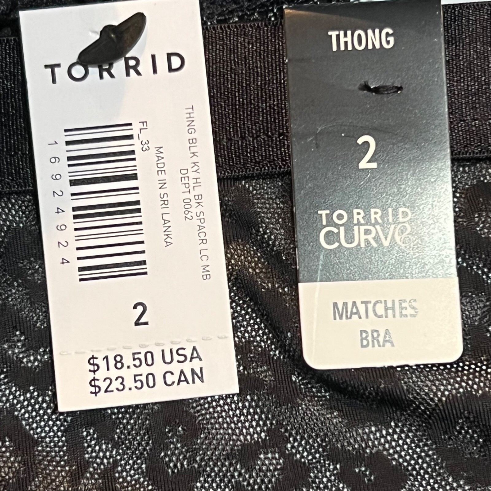 NWT TORRID Thong Pantie Sz 0X-1X-2X-3X-4X Black Print Sheer Mesh