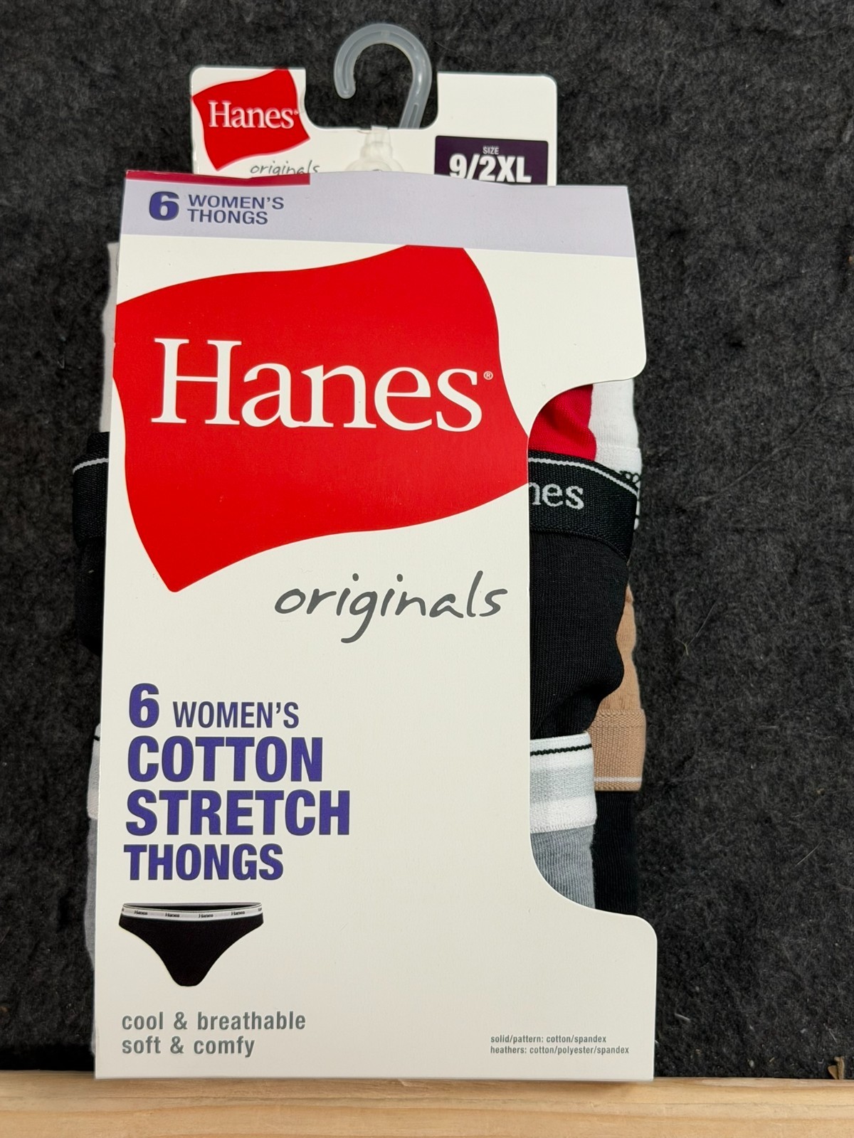 Hanes Originals Women’s Thong Underwear Breathable Stretch Cotton 6-Pack 2XL / 9