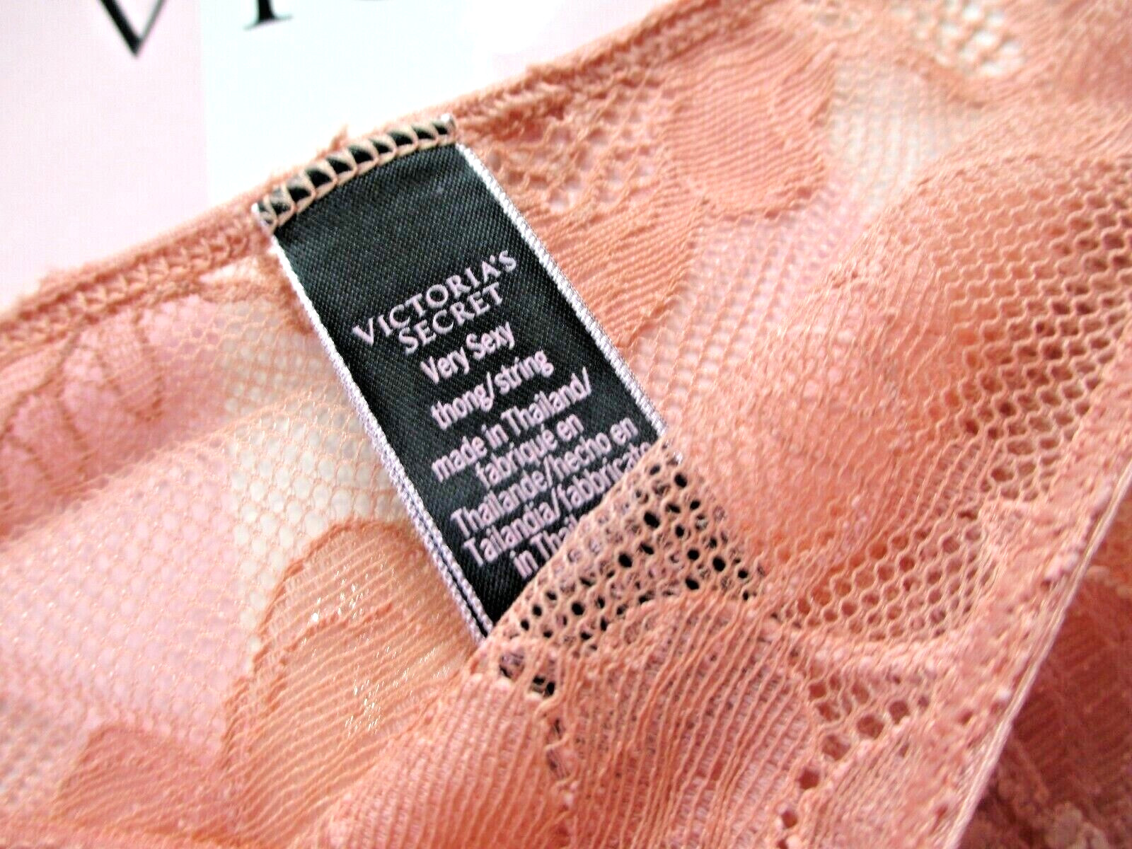 VICTORIA’S SECRET VERY SEXY Thong Panty M XL Lace Mesh VS Brown Tan FREE SHIP 4+