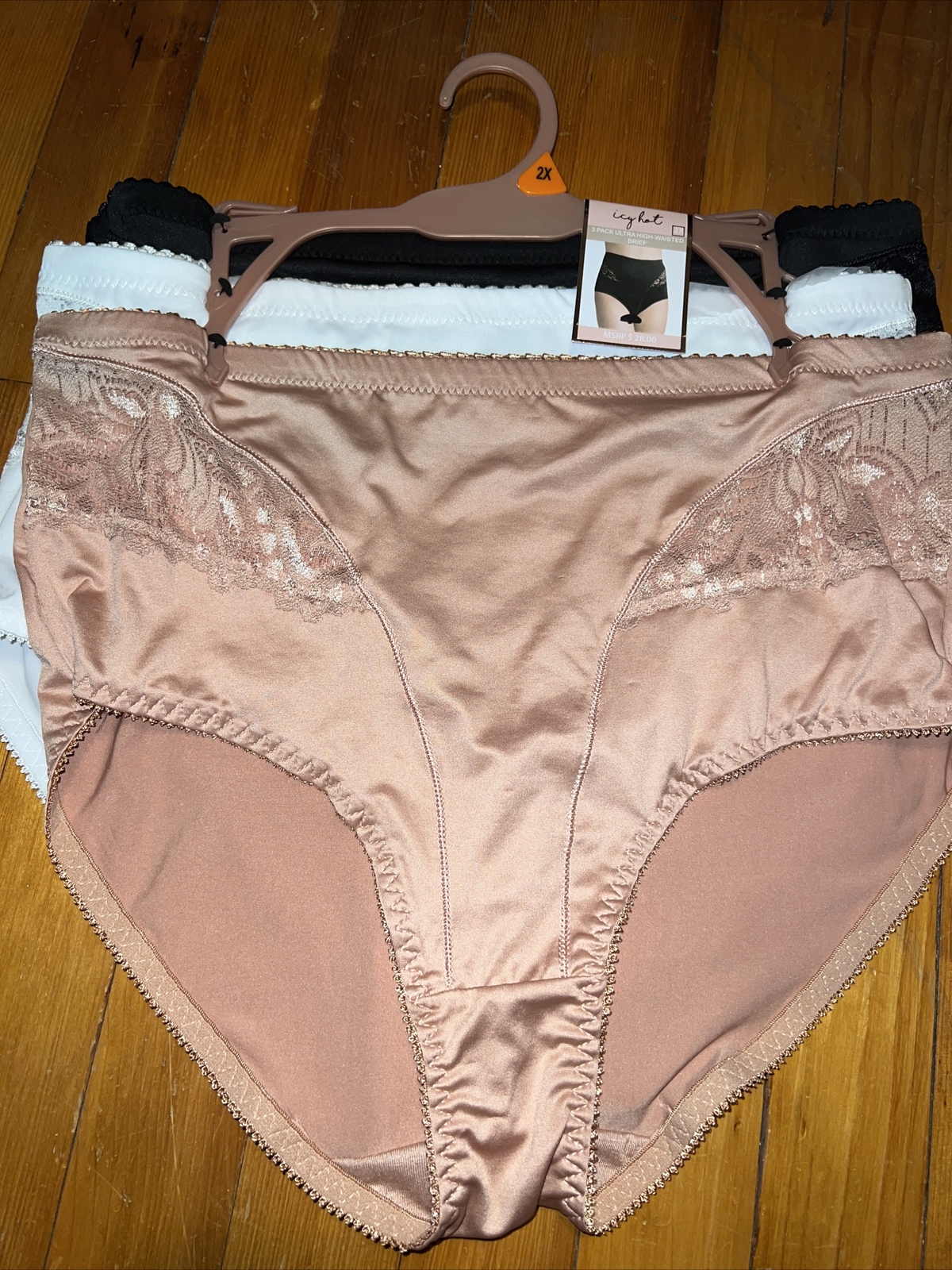 NWT Icy hot 3 pack ULTRA HIGH-WAISTED BRIEFS 2X beige cream black NICE! New~