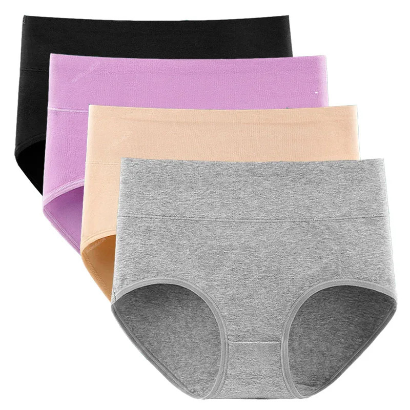 New 4Pcs/Lot High Waist Panties Underwear Plus Size Cotton Briefs Sexy Lingeries