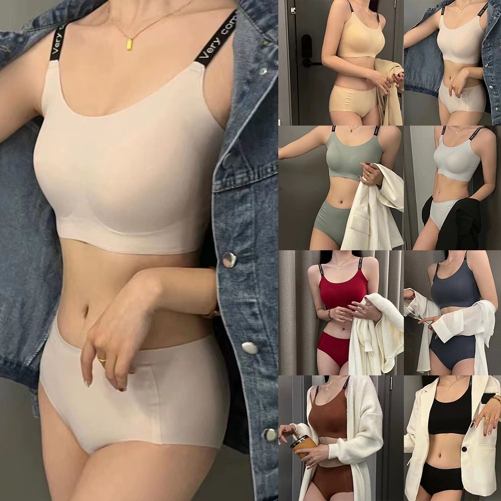 Polyester Ladies Seamless Underwear Set Nude Feeling Thin Shoulder Straps