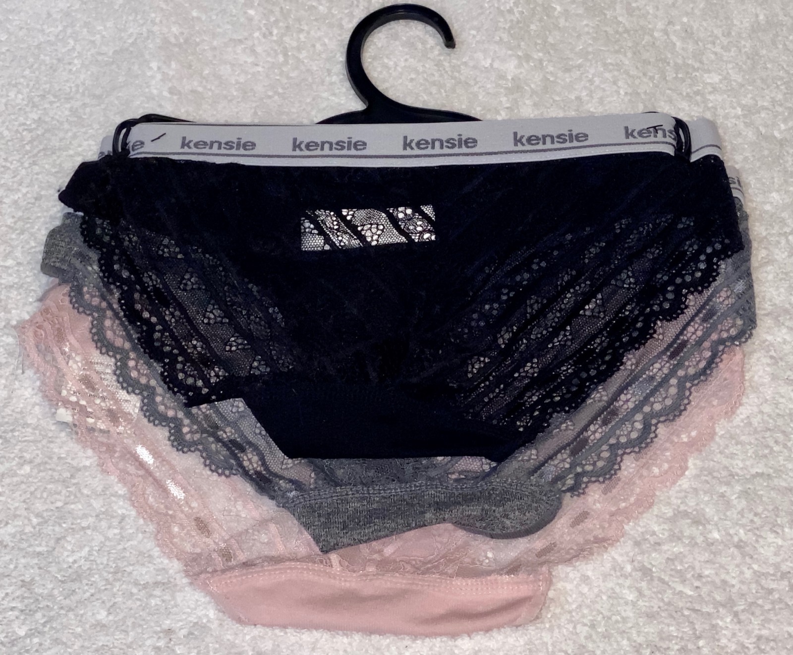 KENSIE Seamless Lace Back 3 Pk Pink Grey Black Hi Cut Hipster Panty NEW Womens M