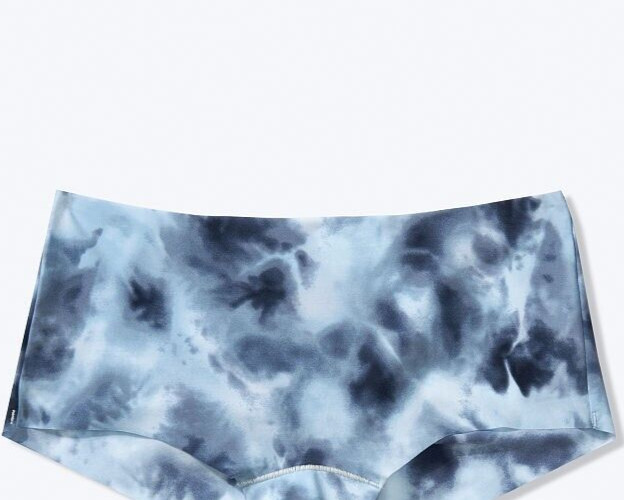 M NO SHOW Blue Navy Tie Dye Stretch Victorias Secret PINK Boyshort Brief Panty
