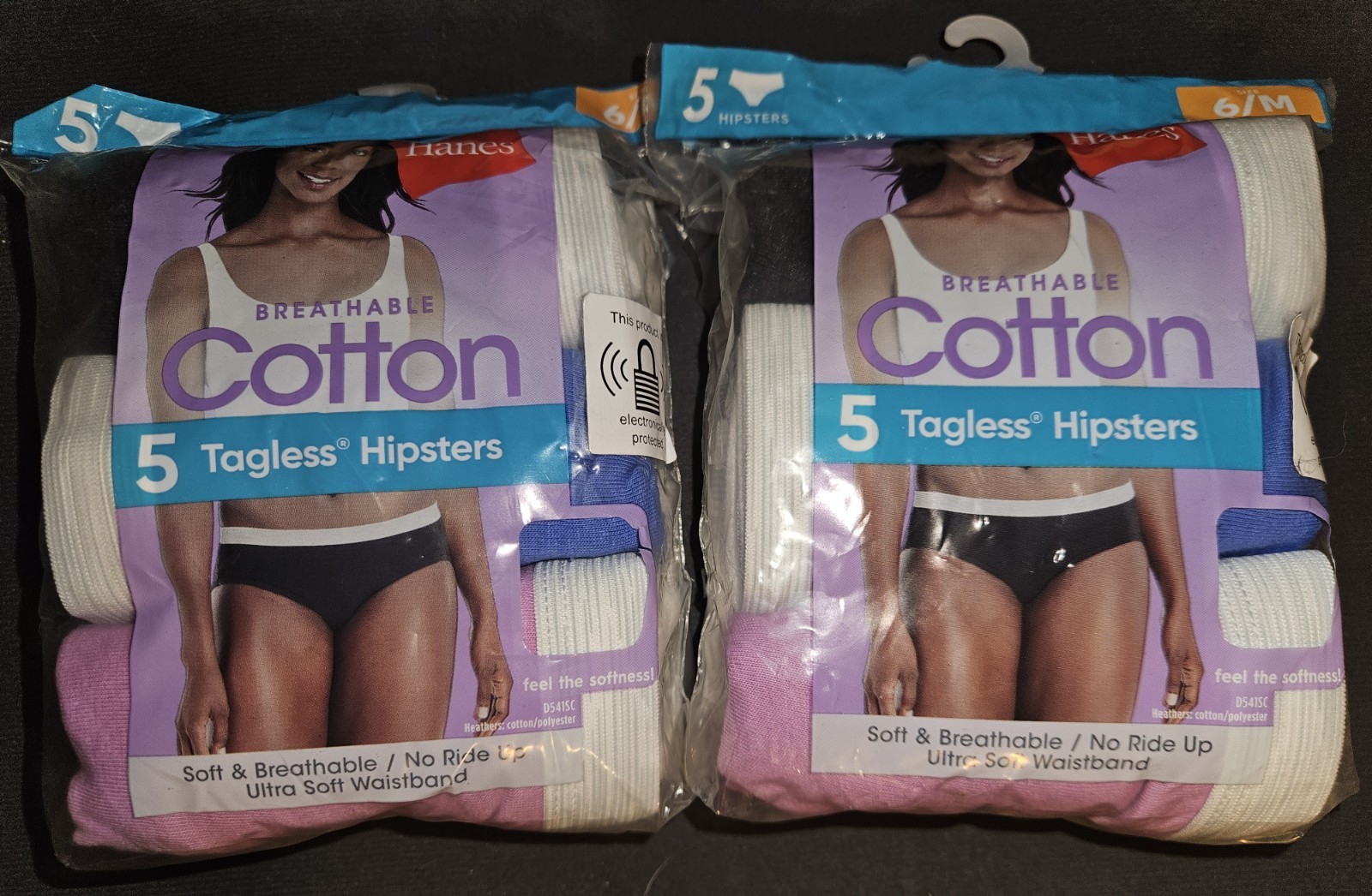 2 Packs Hanes Womens Breathable Cotton Tagless Hipsters 5ct Size 6 / Medium