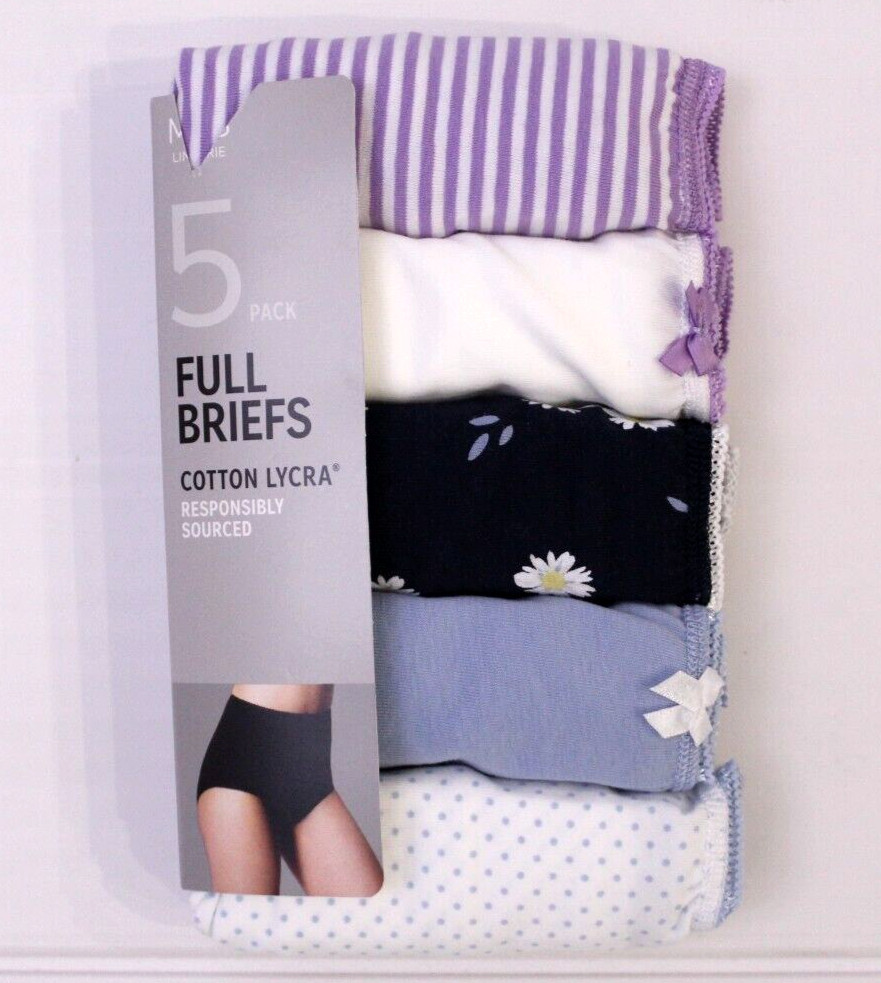 Ex M & S Ladies 5 Pack Cotton Lycra Full Briefs Knickers Underwear Size 10 to 24