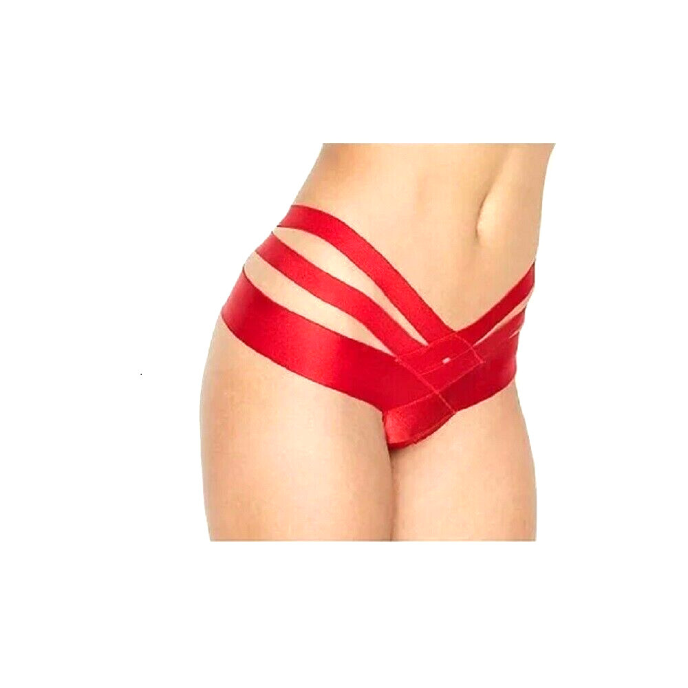 Victoria’s Secret Luxe Strappy Banded Cheeky Panty Lipstick Red S,M NWT