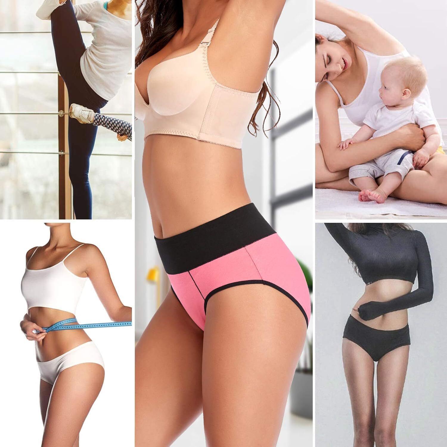 Eiggam Underwear for Women Cotton High Waist Panties Full Coverage Briefs Soft S