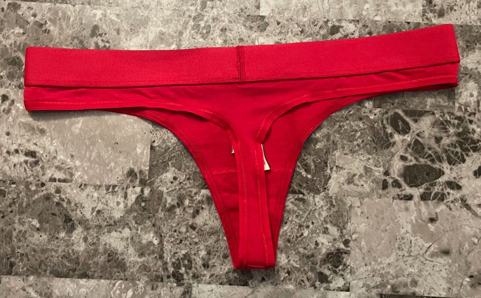 NWT VICTORIA’S SECRET RED SILVER RHINESTONE SHINE THICK WAISTBAND THONG PANTIES