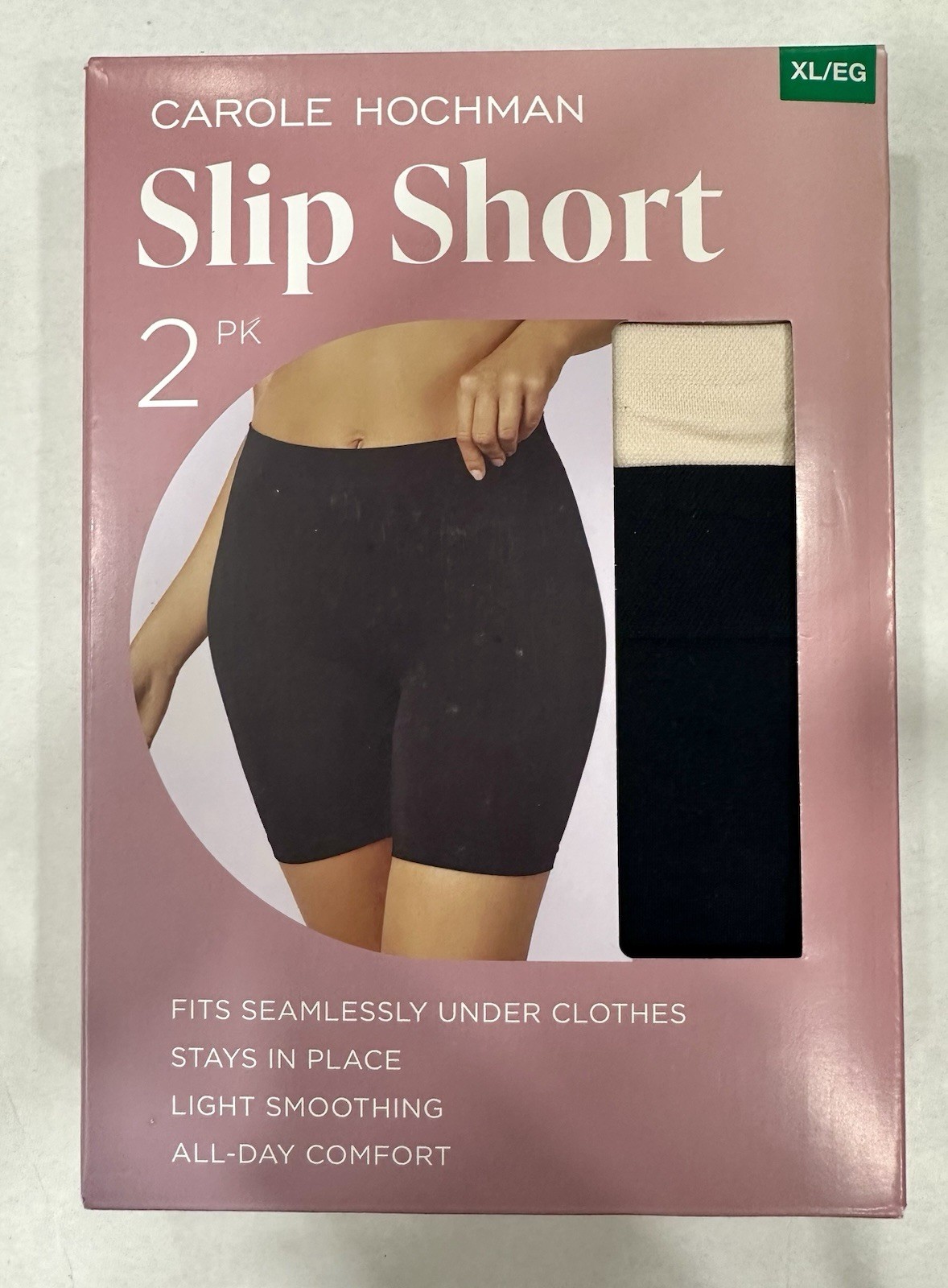Carole Hochman Women’s 2 Pack Slip Shorts, Black/Beige, Size XL (New In Box)
