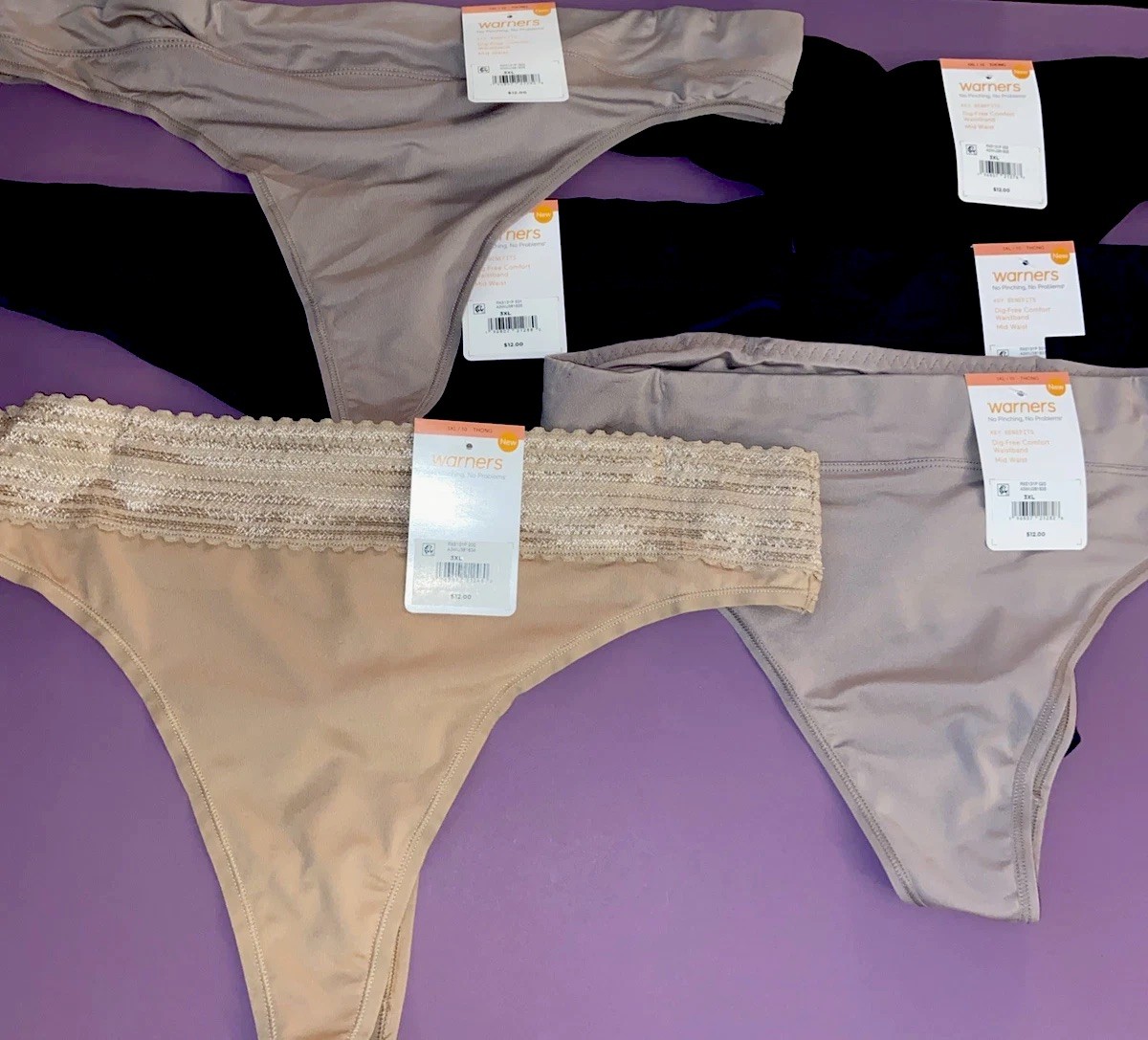 WARNERS ‘ 6 PAIRS!!! Assortment Of Thong Panties / Size 10 / 3XL
