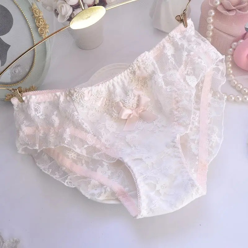 Low Rise Panties Lace Embroidery Sheer Ruffle Seamless Soft Underwear Briefs