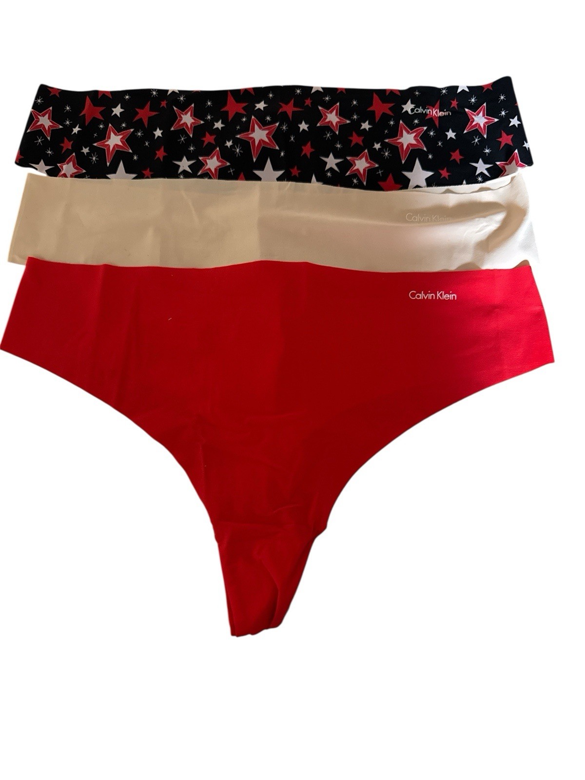 Calvin Klein Women Invisible 3 Pack Thong Stars Solid Size Medium
