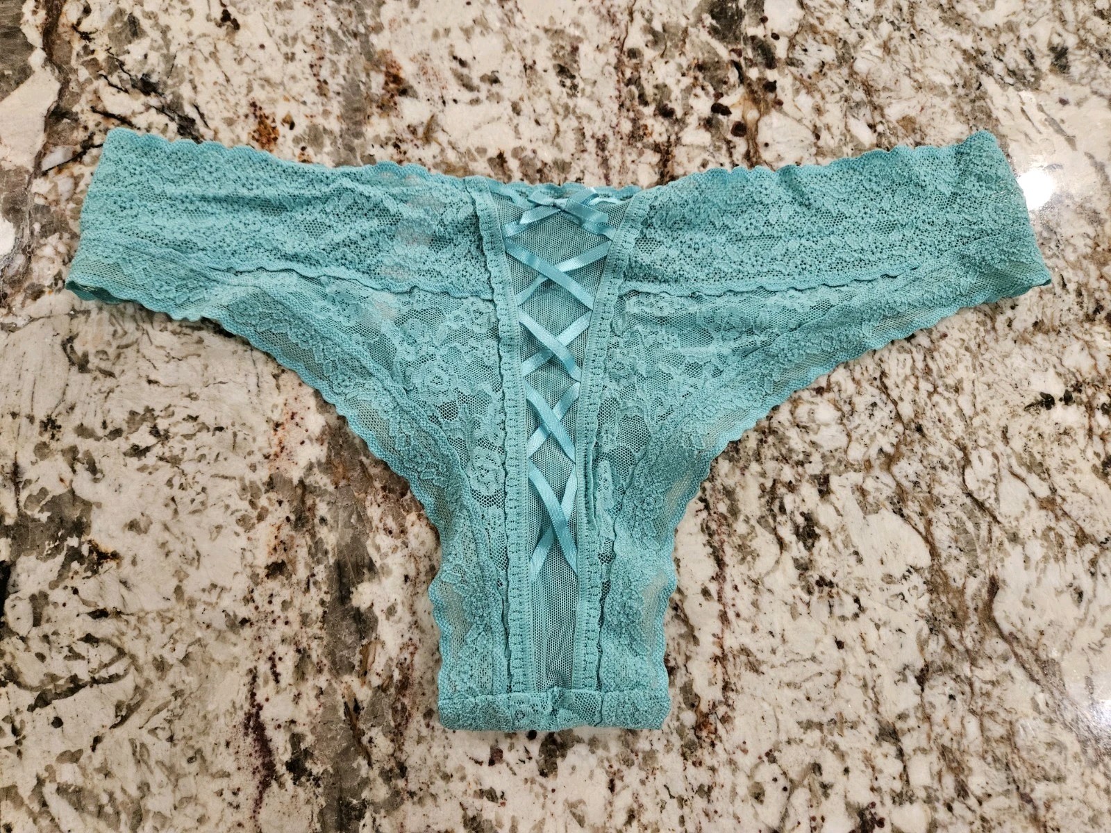 True Vintage Victoria’s Secret Stretch Mesh & Lace Tie Up Cheeky Panty Large