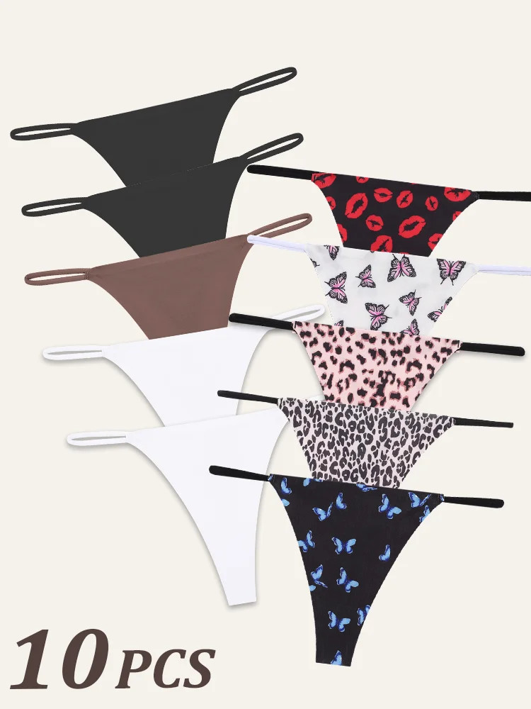 Seamless Thong Low Waist Stretch T Back Panties Soft Comfortable Fit 10PCS Set