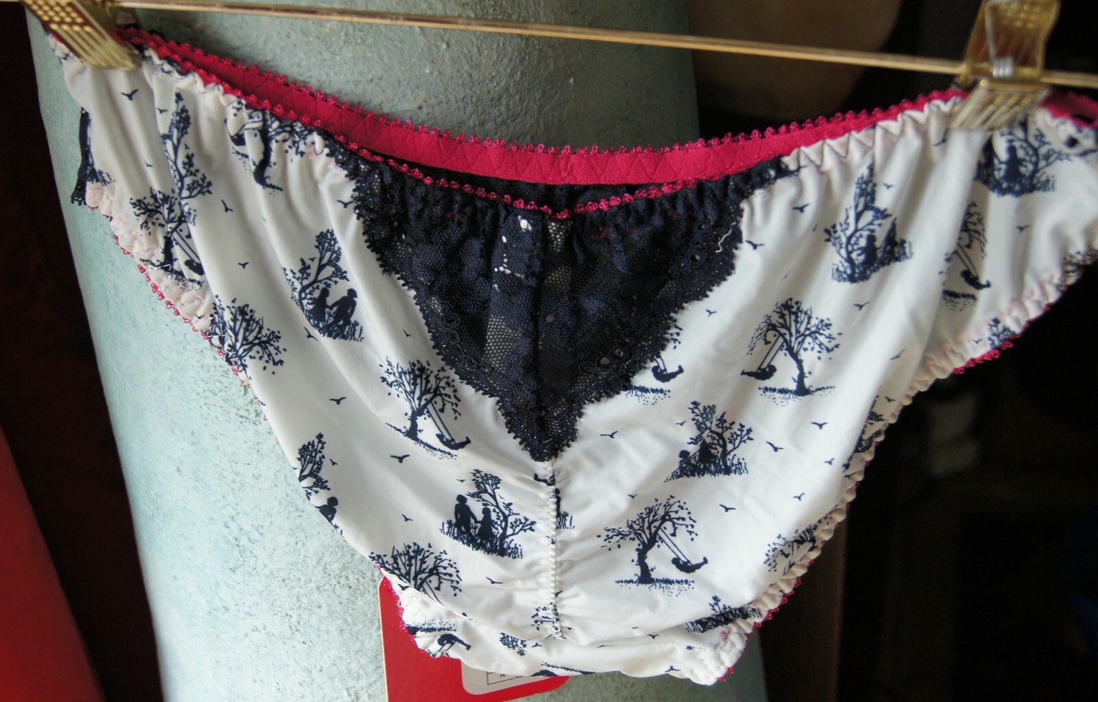 Hot Milk White/Black “Confidence Is Radiance” Toile de Jouy And Lace Briefs
