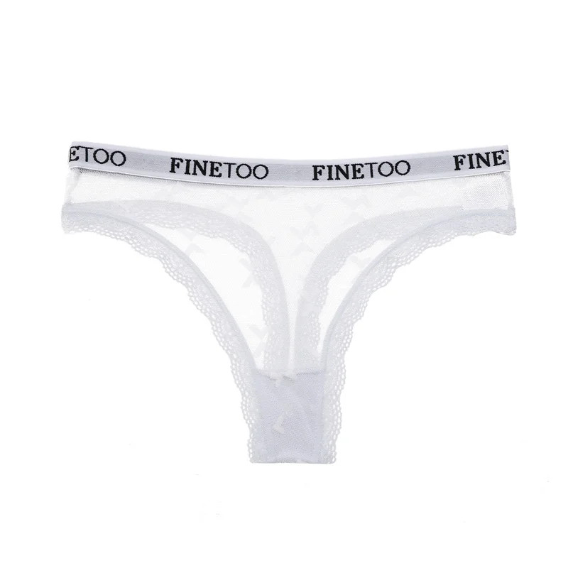FINETOO Women Sexy Lace Low-Rise Thongs Letter Waist Transparent G-String Ladies