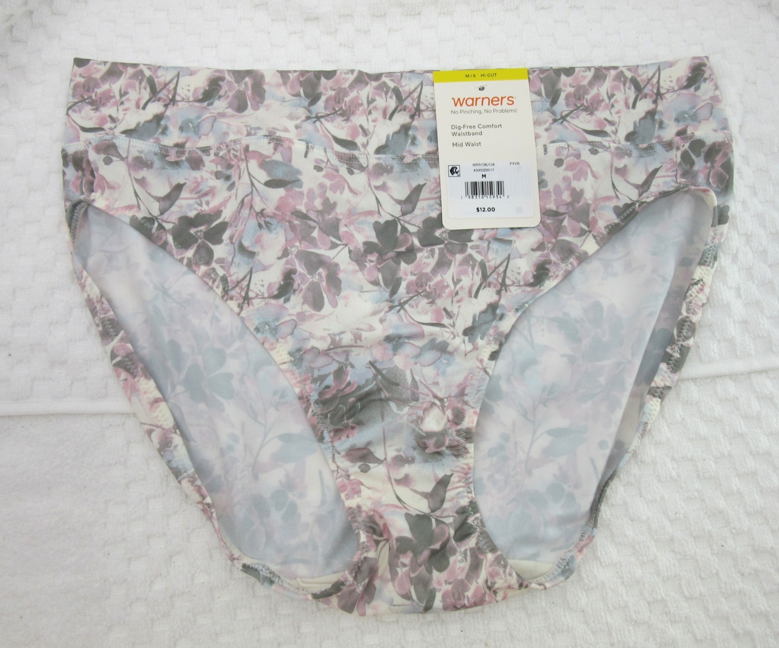 New set/3 WARNER’S no muffin top microfiber HI CUT MAUVE IVORY FLORAL M/6