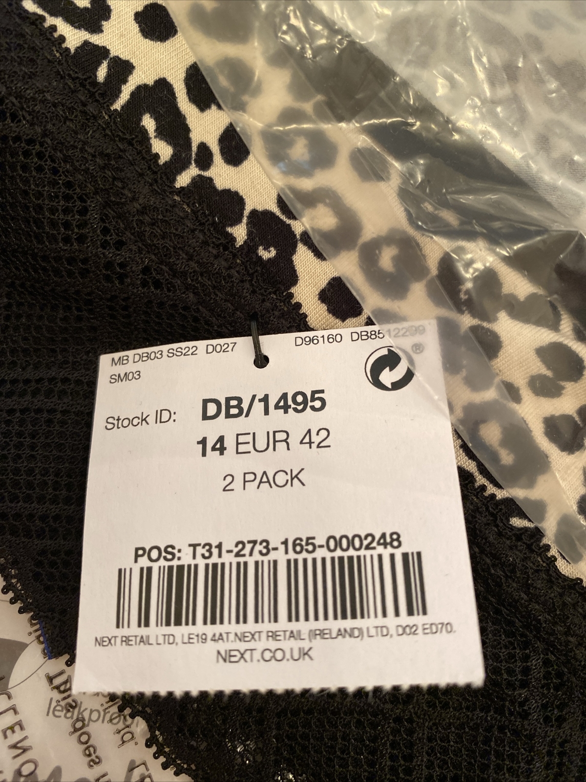 NEXT Period Pants Medium Flow – New Black / Animal Print Bikini Knickers Size 14