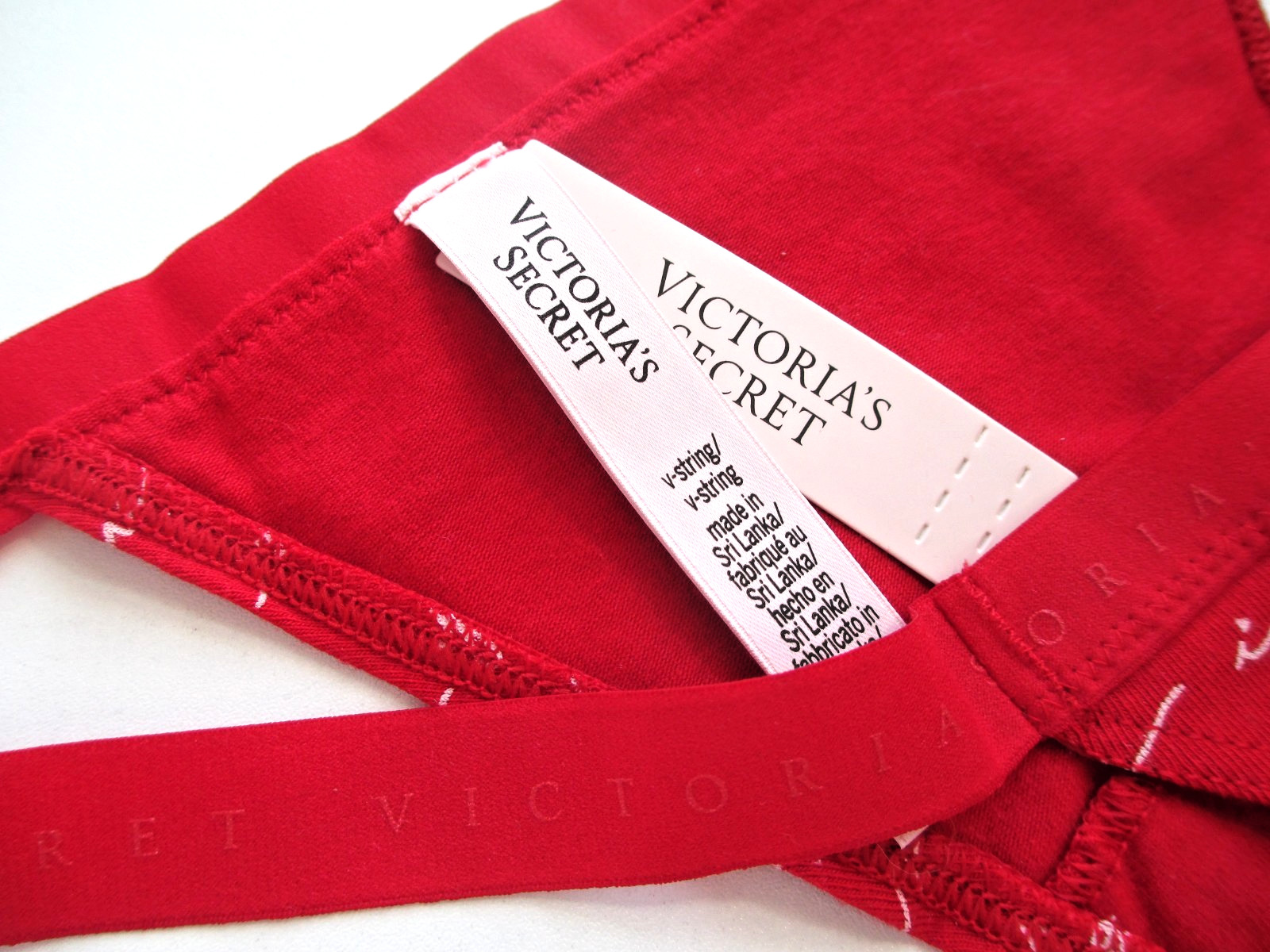 VICTORIA’S SECRET Cotton V-String Thong Panty S M L XL Red Script FREE SHIP 4+