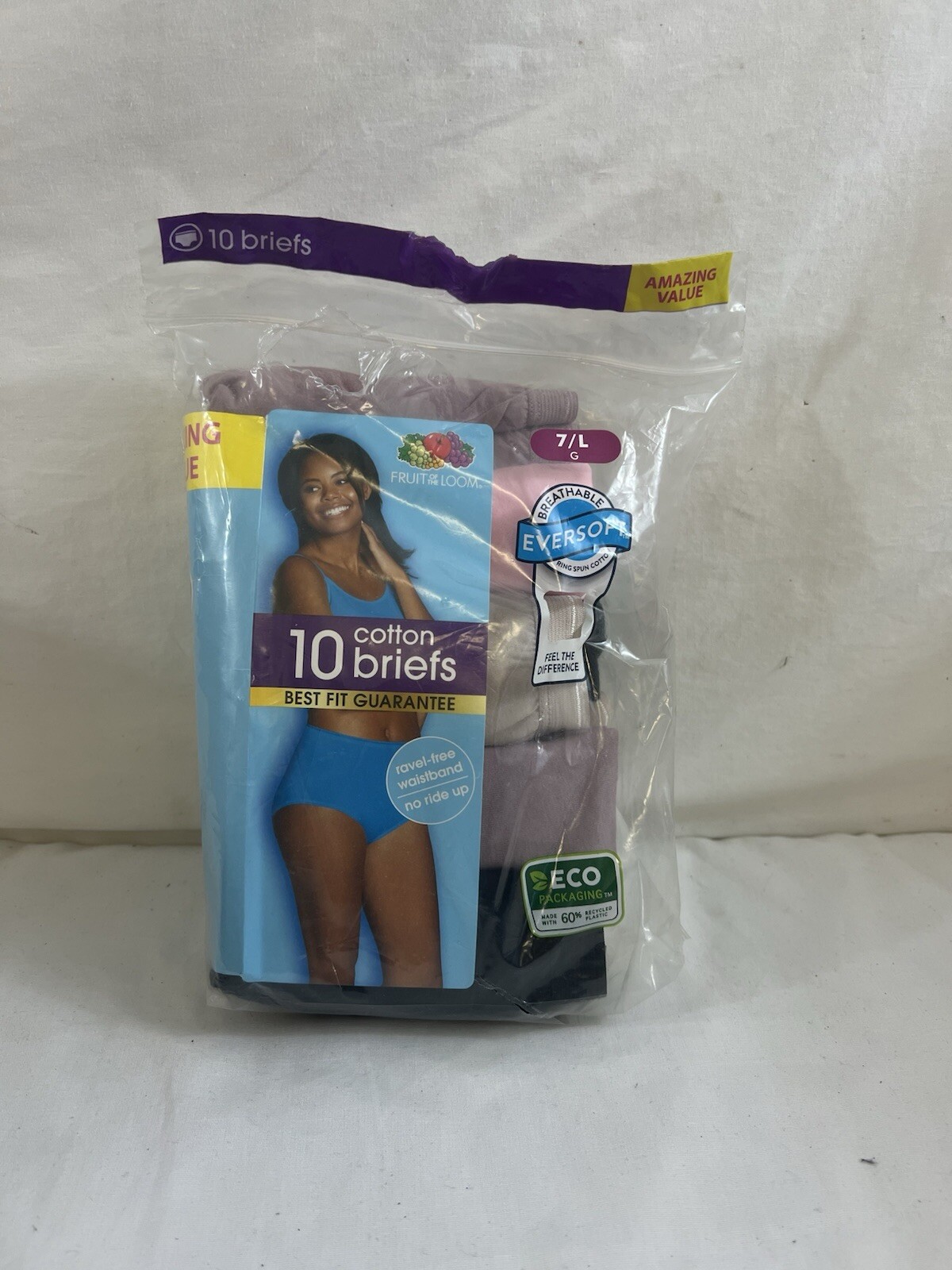 Fruit Of The Loom 8 Pack Cotton Briefs 7/L-Ravel Free Waistband-Assorted Colors