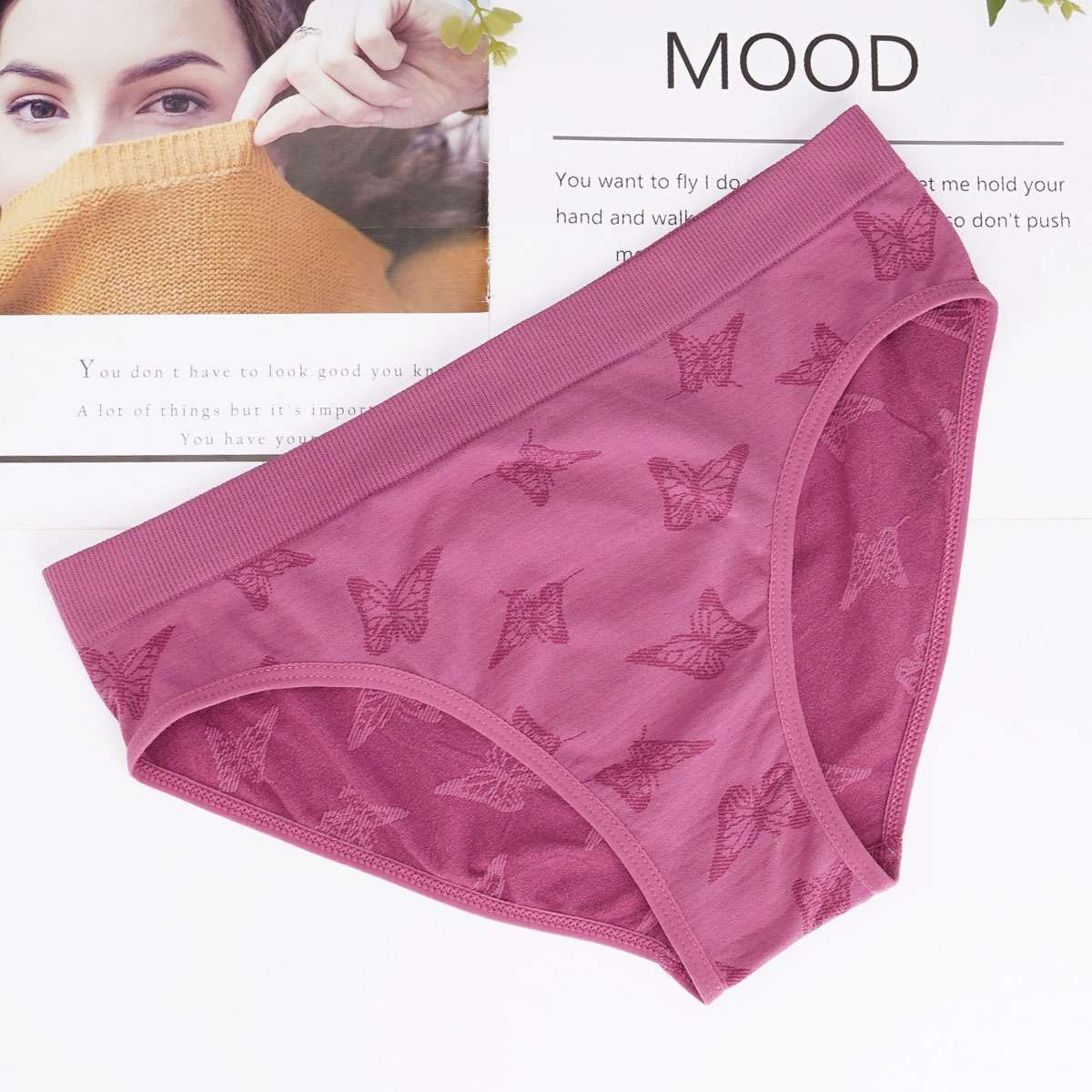Women Breathable Low Rise Panties Butterfly Jacquard Brief S, M, L, XL, 2XL