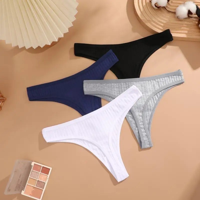 8 PCS Sexy Women Seamless Thong Panties Cotton Low Rise Soft Ribbed G-String Set