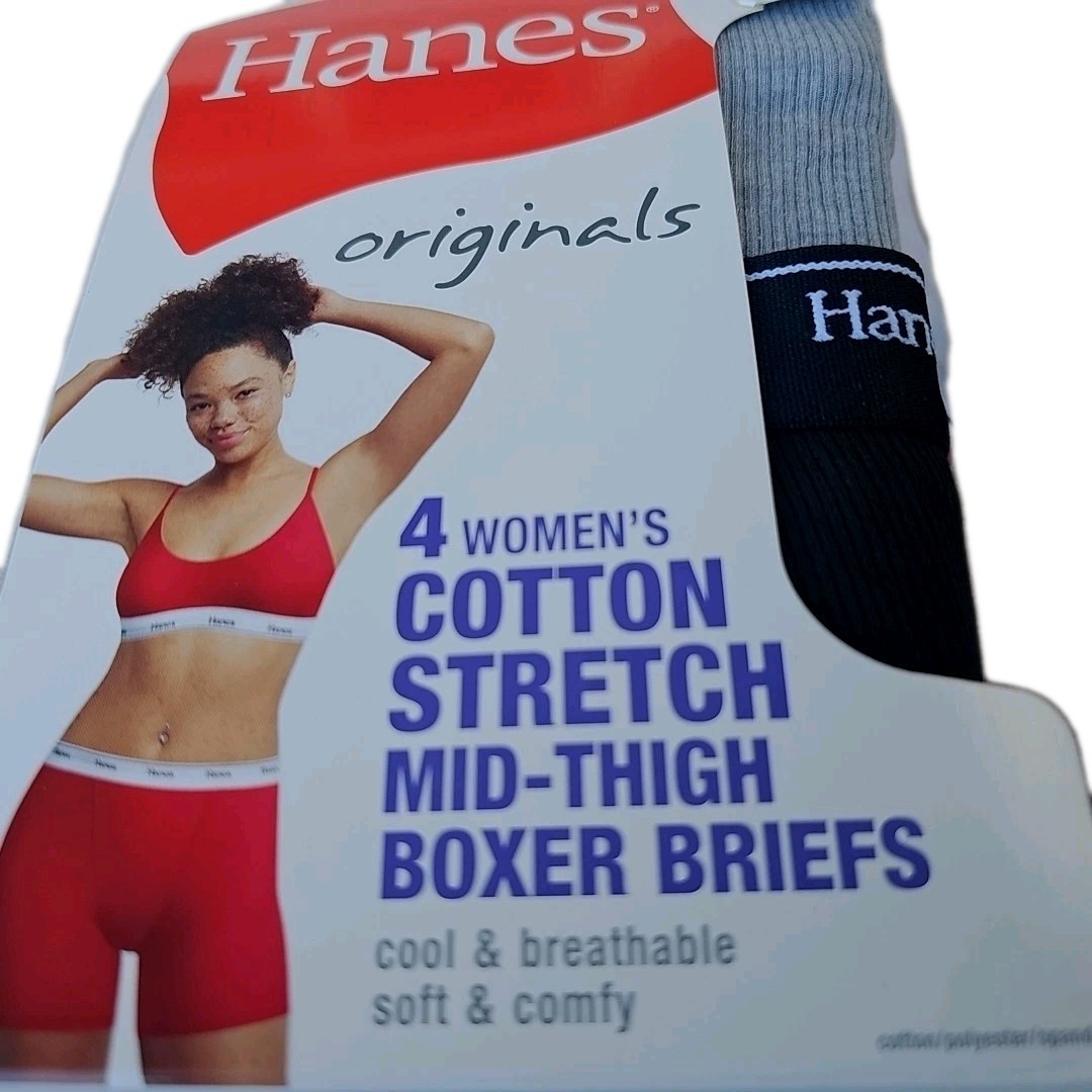 Women’s Hanes MID-THIGH BOXER BRIEFS 4-Pack Originals Cotton Stretch 7 Large