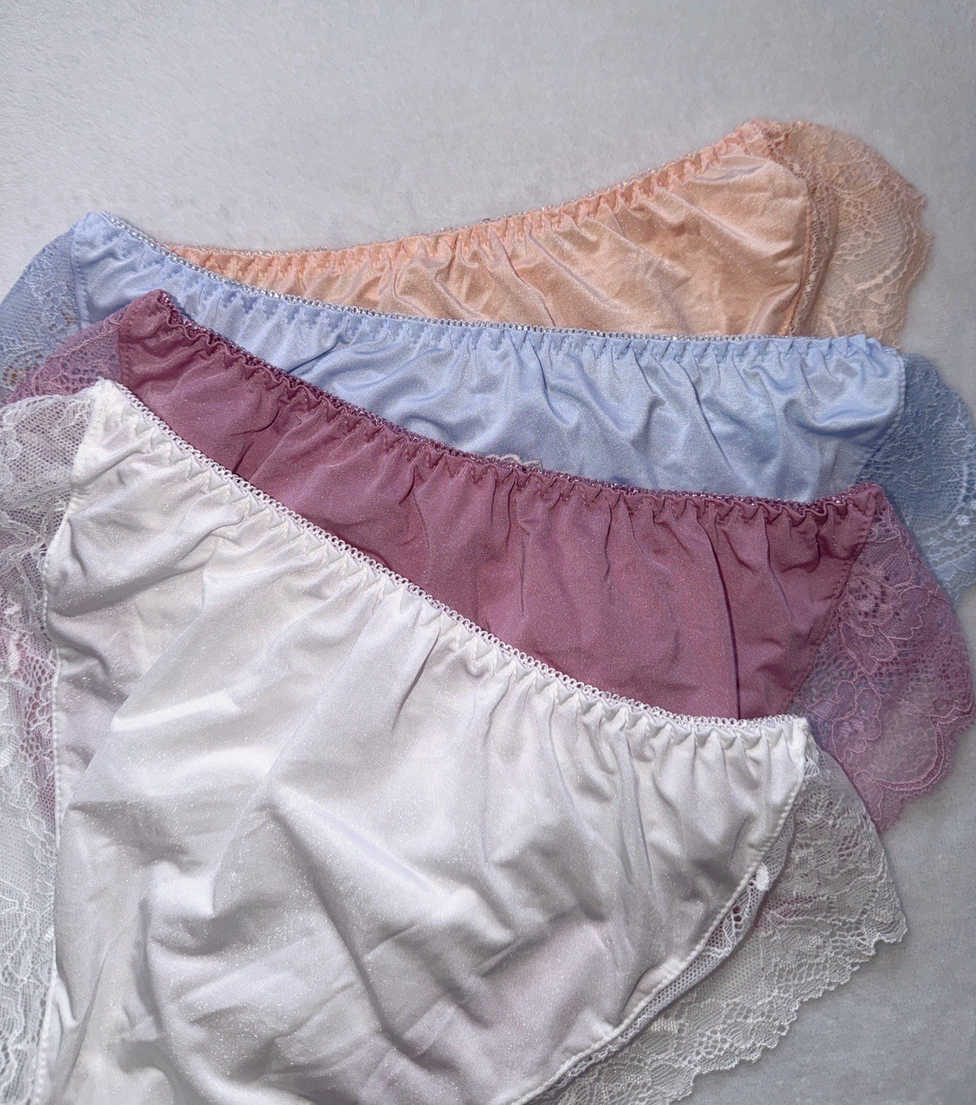 Set Of 4！US-S, M/JP-LL Japanese Embroidery Lace Trim Shiny Smooth Nylon Panties
