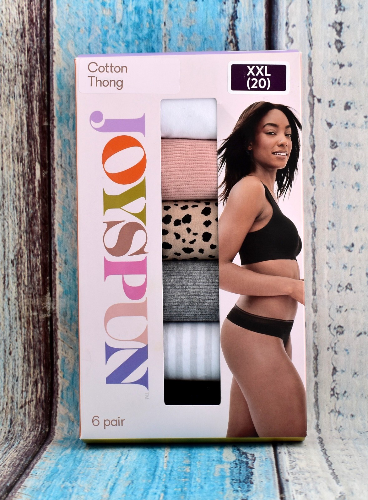 Women’s Joyspun Cotton Thong Underwear Panties (6 Pair) 2XL Multicolor 02 NEW