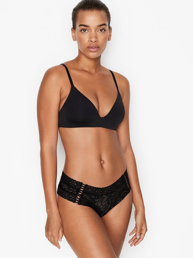 S M L Black ALL FLORAL LACE UP THE LACIE Victorias Secret CHEEKY Brief Panty