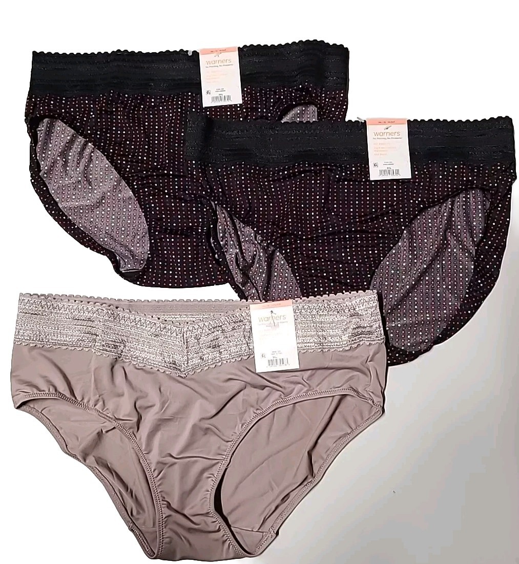 Nwt (3) Warner’s 3XL/10 Plus Panties Hi-Cut And Hipster Black Polka Dots & Nude