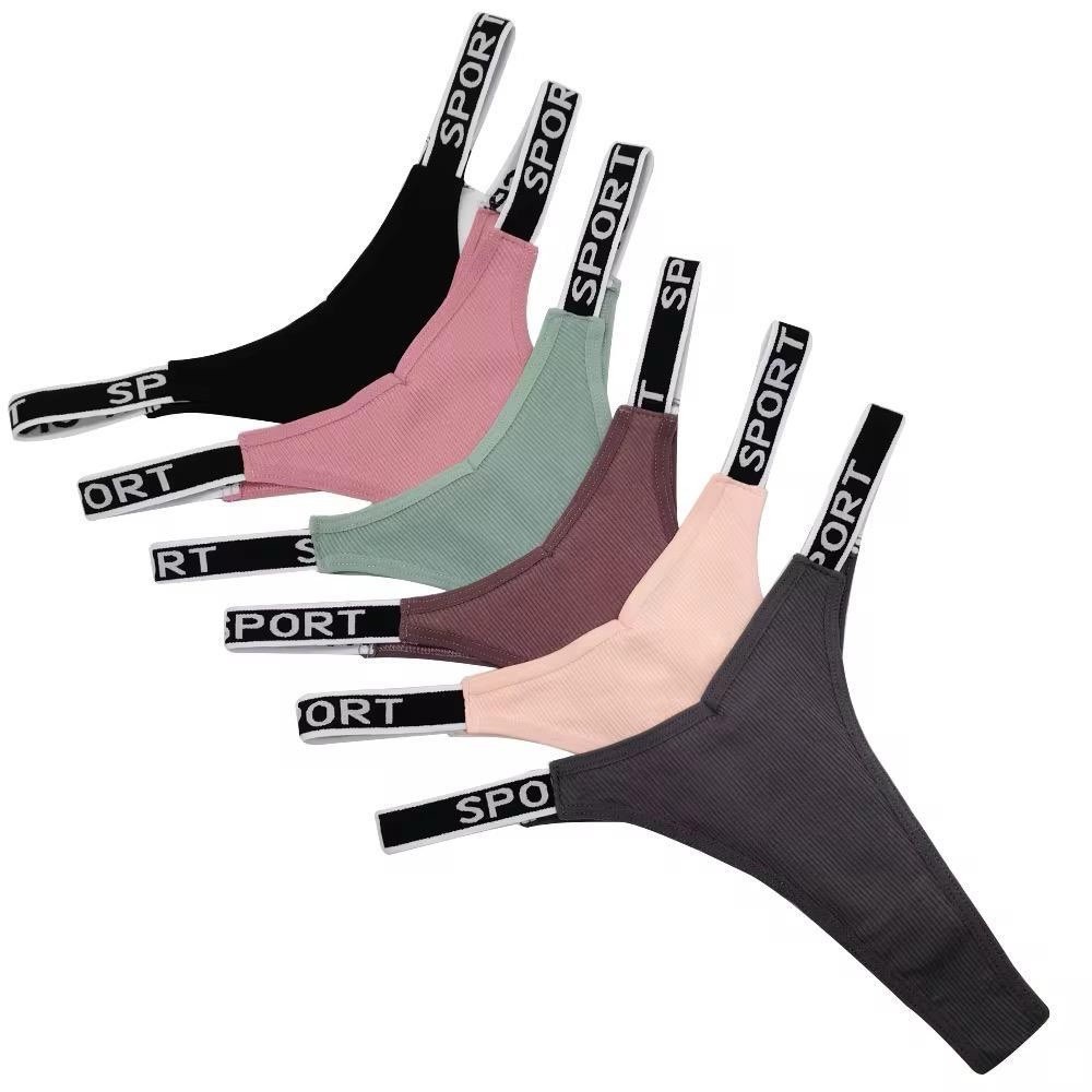 Women’s Love Logo Strap Thong/String Panties 6 Pack Multicolor Stretch M