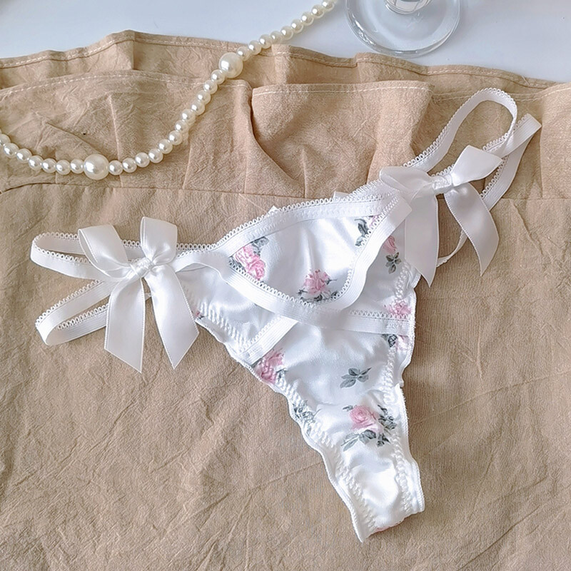 Sweet Girls Lady Bow Floral Panties Thongs T-back Underwear Sexy Lace Underpants