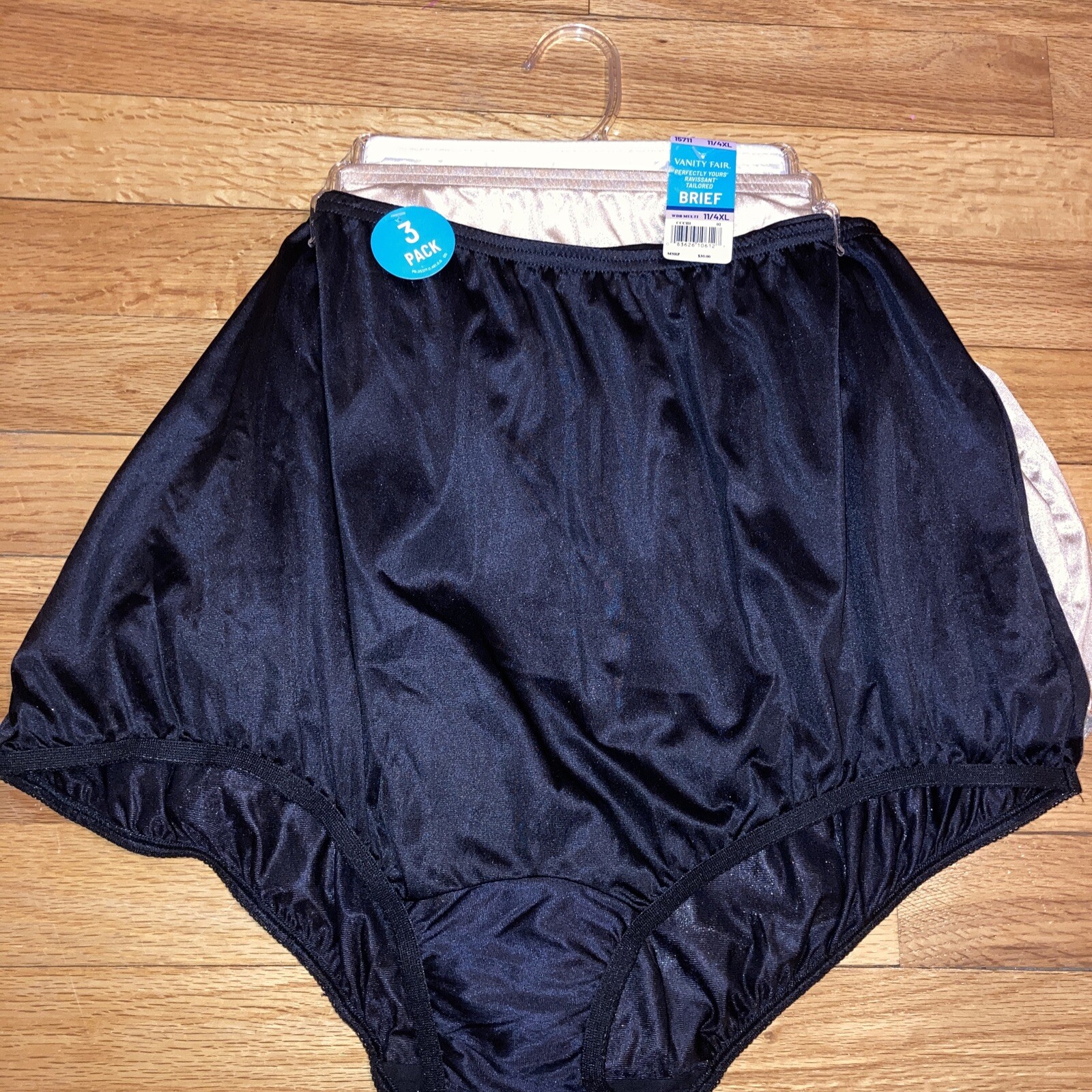 VANITY FAIR Ravissant 15711 Nylon Brief Black Beige White Size 11/4X NWT