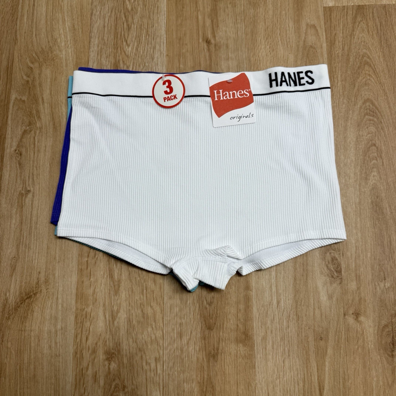 Hanes Boyshorts 3 Pack Ribbed Stretch Multicolor Tagless Womens 2XL Logo New