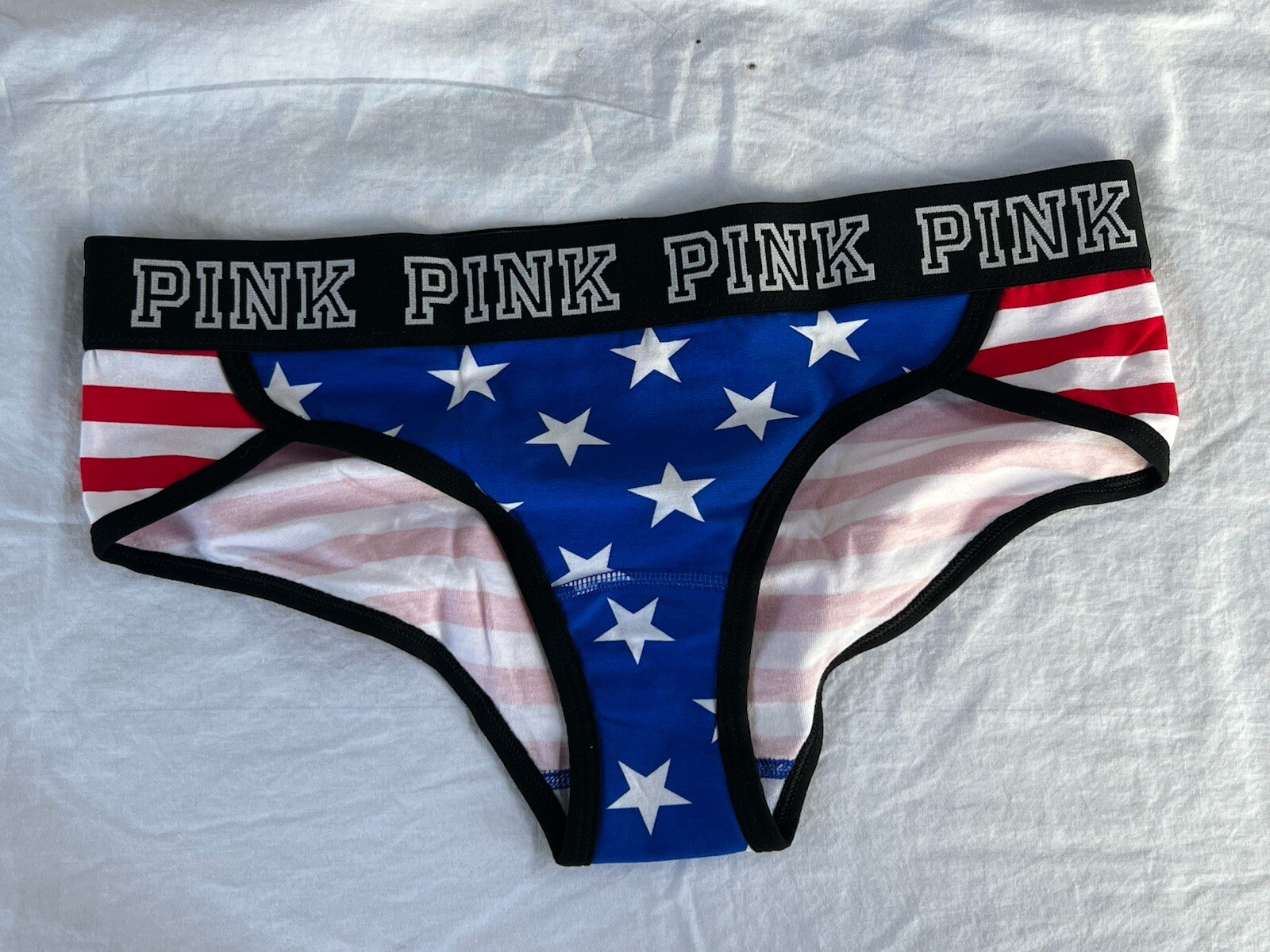 Vintage Victorias Secret Pink Logo Low Rise Hipster Panties Red White Blue M NWT