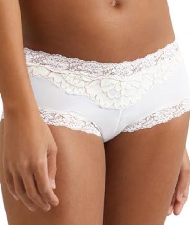 MAIDENFORM Womens Size XL 8 Scalloped Lace Cheeky Hipster Panty Gold White 40823