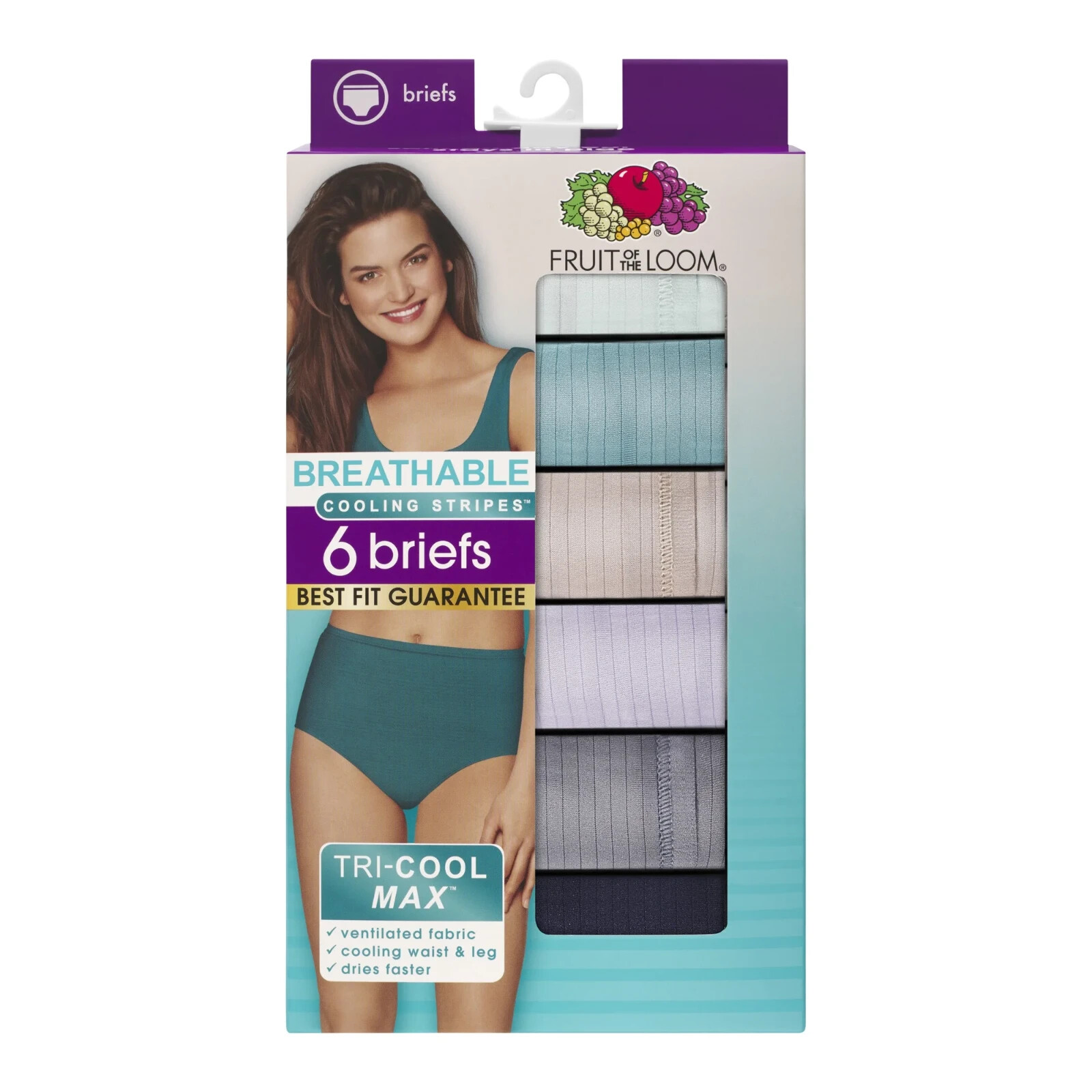 FRUIT OF THE LOOM WOMEN’S COOLING STRIPES BRIEFS 6 PACK