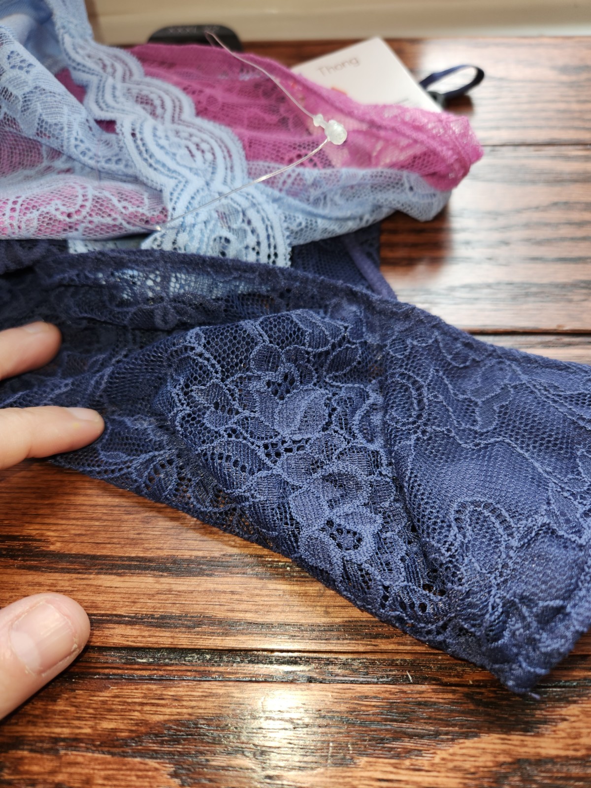 Joyspun 3pk. Lace String Women Thongs XXXL (22) Navy/Pink/light Blue NWT