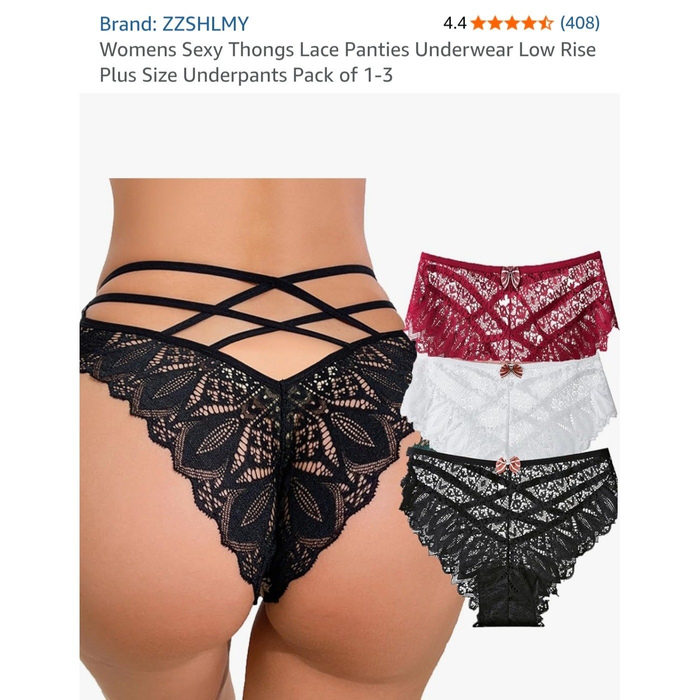 Lace Thong Panties Women Medium Black White Red 3 Pack Strappy Back Low Rise