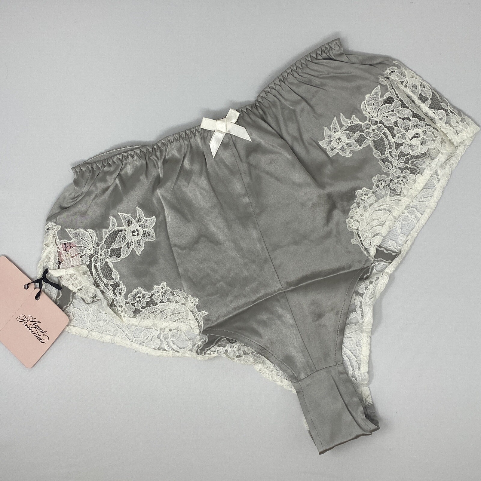 Agent Provocateur Nayeli Ivory Silver French Knicker Silk Brief AP3 M NWT $505