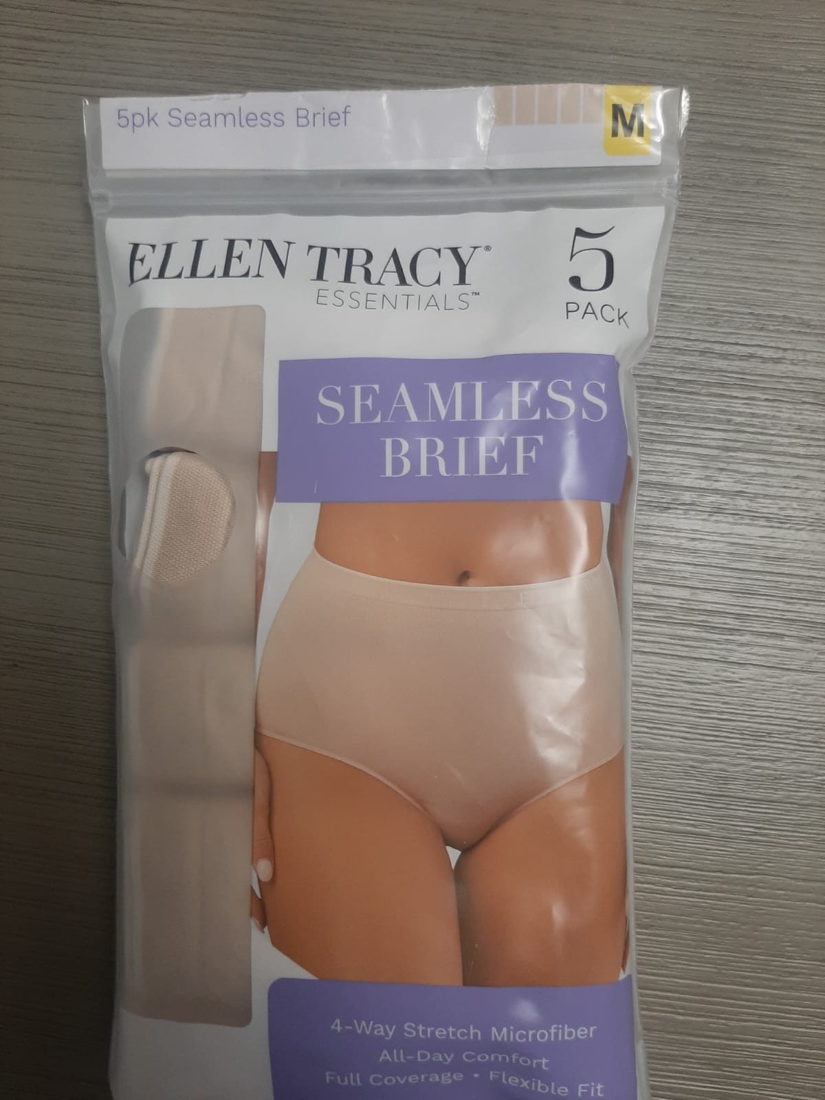 Ellen Tracy Essentials Women’s Seamless Brief Panties 5 Pack SunBeige Size S & M