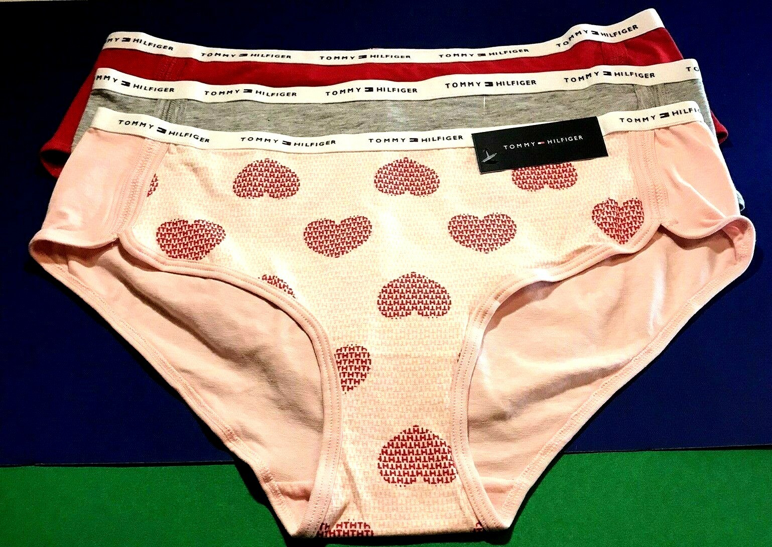 Tommy Hilfiger LARGE Hipster Women’s Cotton Panties Underwear – 3 Pack – Heart