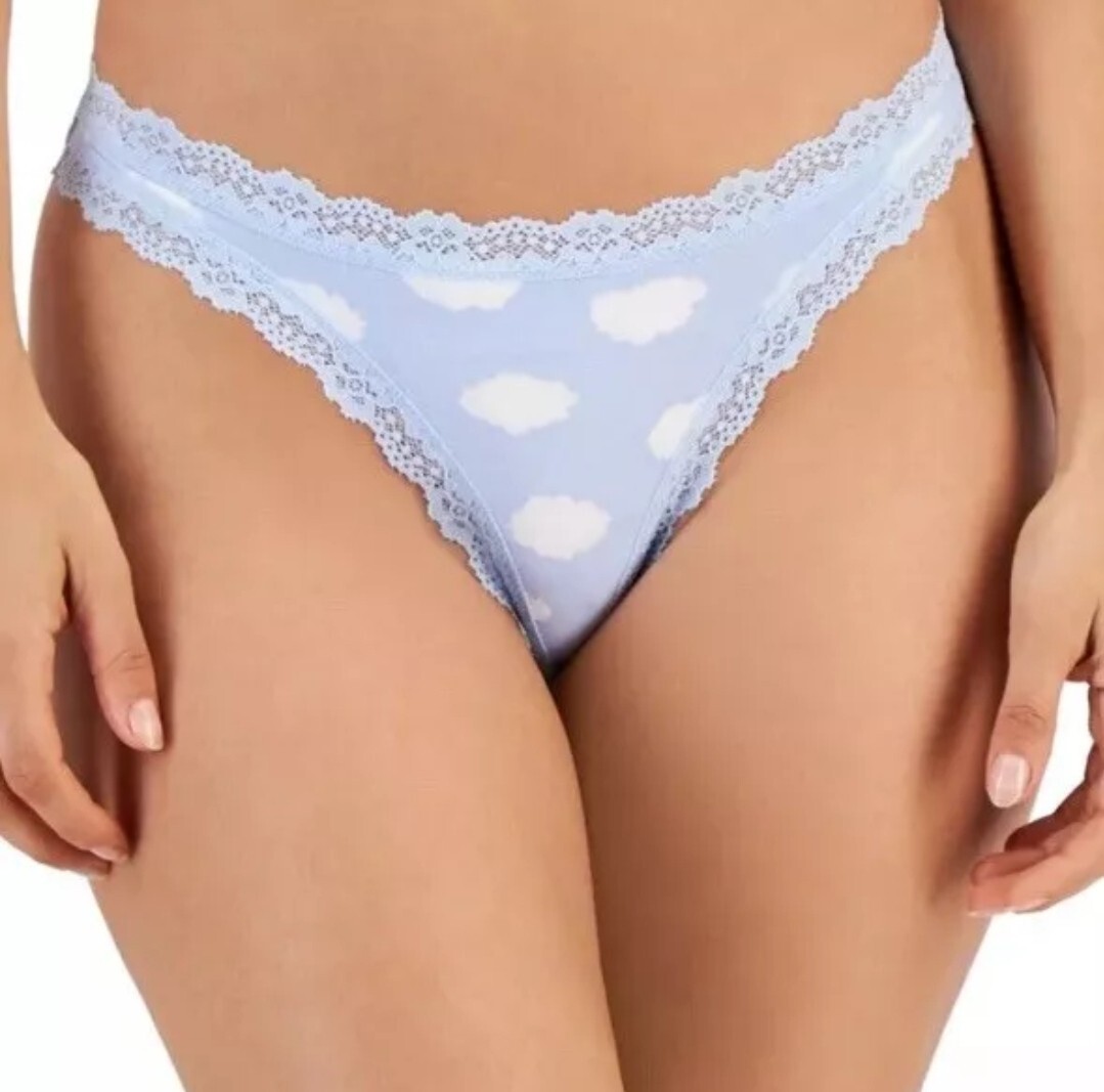Jenni Women’s Lace-Trim Thong, Light Blue Clouds XL Core Panty